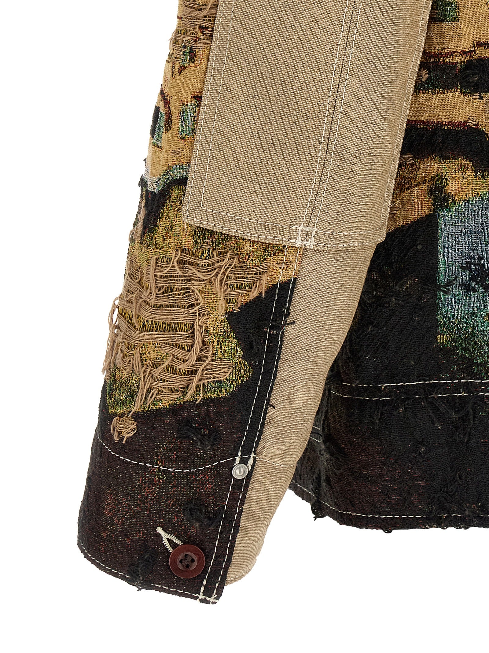 Discover the Junya Watanabe Multicolor Polyester Jacket, where intricate jacquard craftsmanship meets avant-garde design, perfect for the discerning individual.