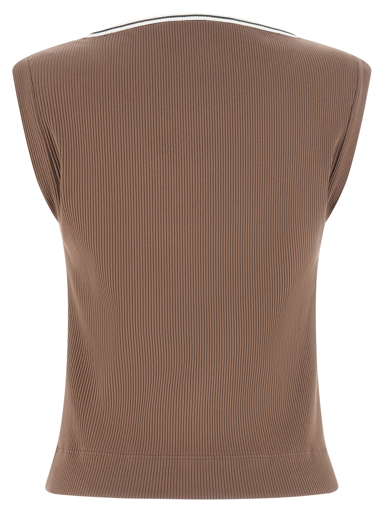 Brunello Cucinelli Brown Ribbed Cotton Tank Top Couture