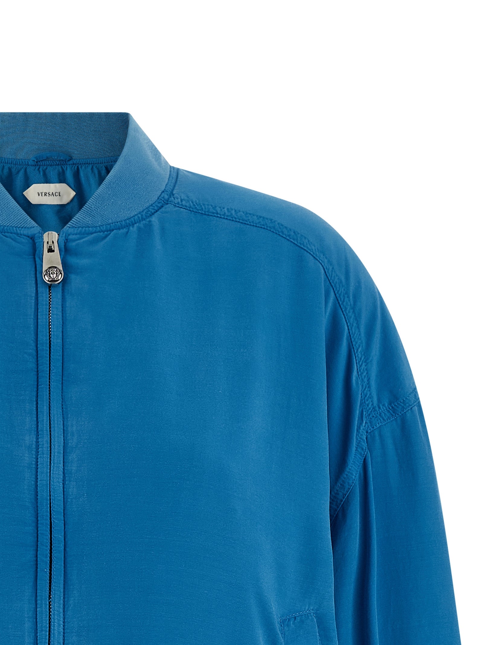 Versace Blue Silk Bomber - Exquisite Luxury Couture Statement