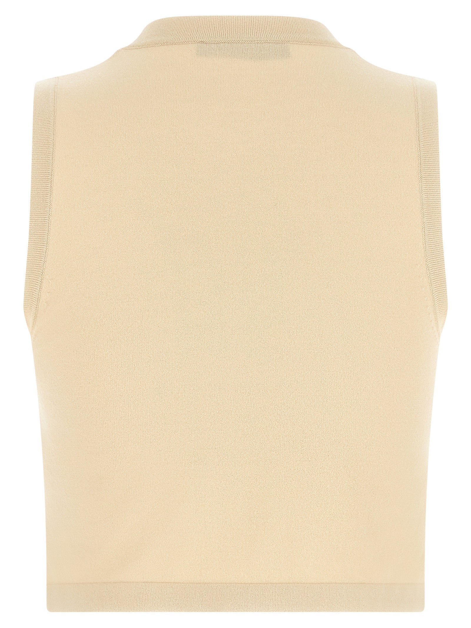 Indulge in the WEEKEND MAX MARA Beige Viscose Sleeveless T-Shirt, a luxurious blend of softness and sophistication, perfect for elevating your timeless style.