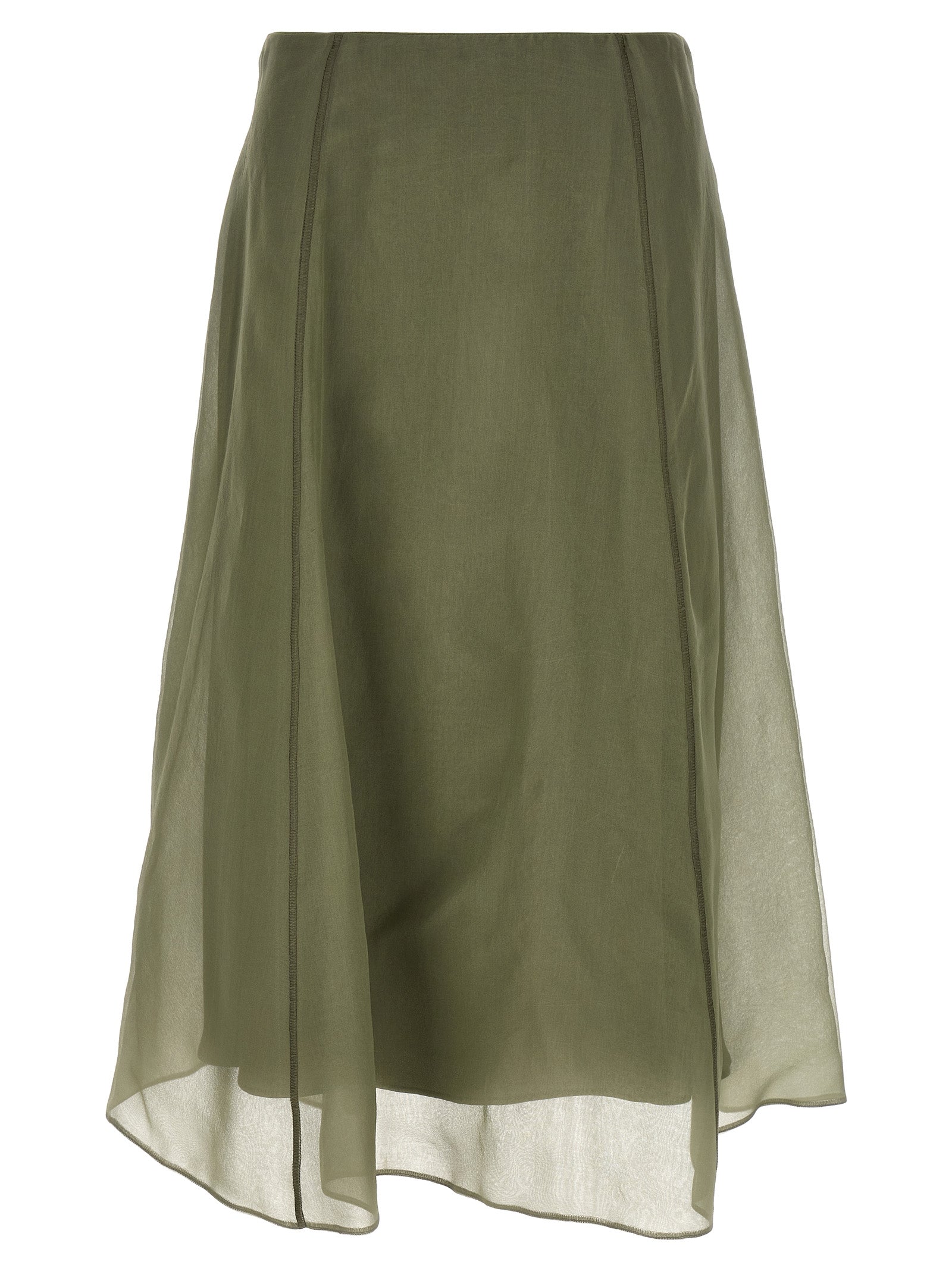 Brunello Cucinelli Bicolor Silk Midi Skirt, Artisanal Elegance
