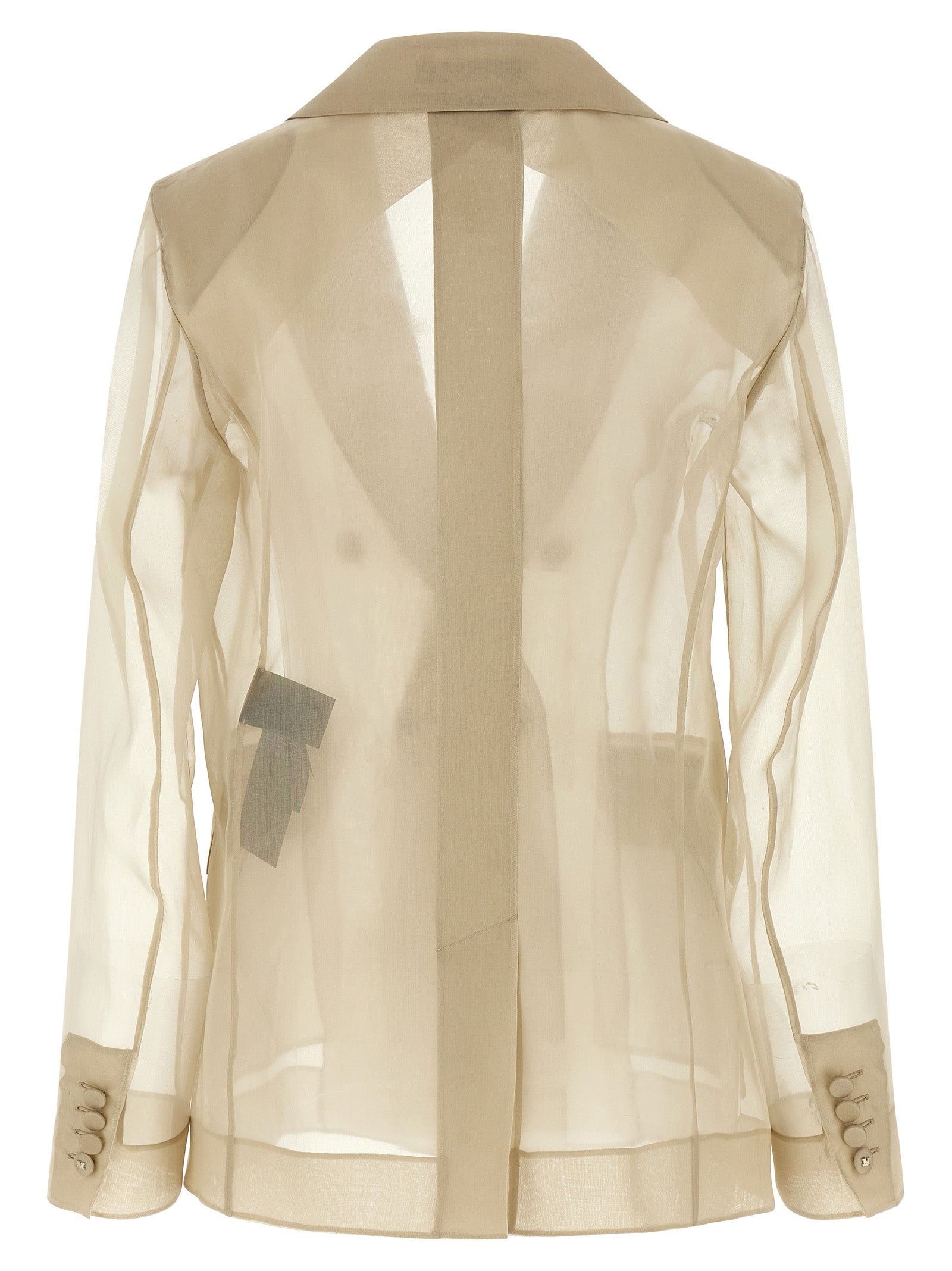 Experience the allure of the Max Mara Beige Silk Blazer, crafted from luxurious silk organza, embodying timeless elegance and sophistication for the discerning individual.