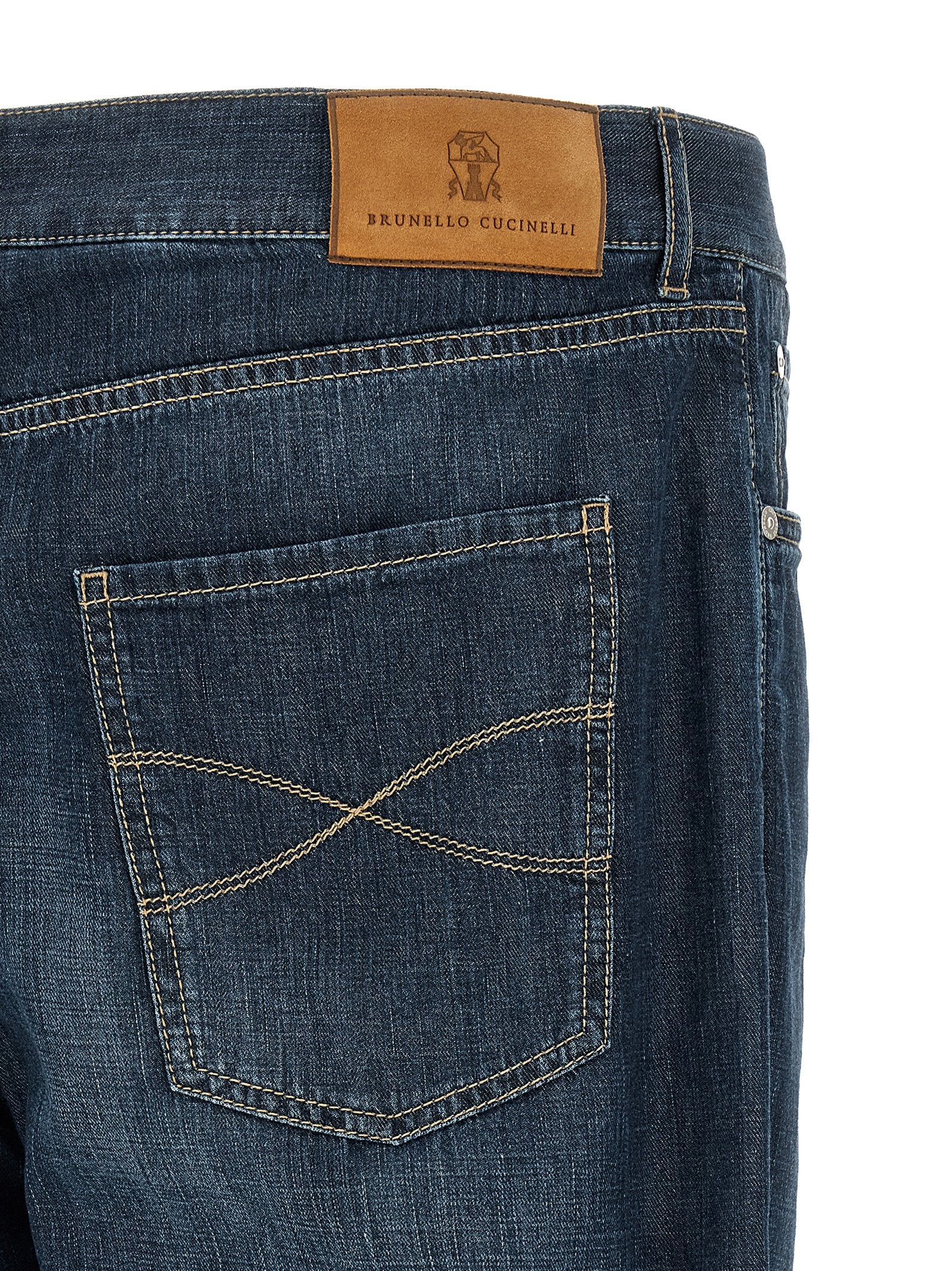 Brunello Cucinelli Blue Cotton Straight-Leg Jeans - Designer Couture