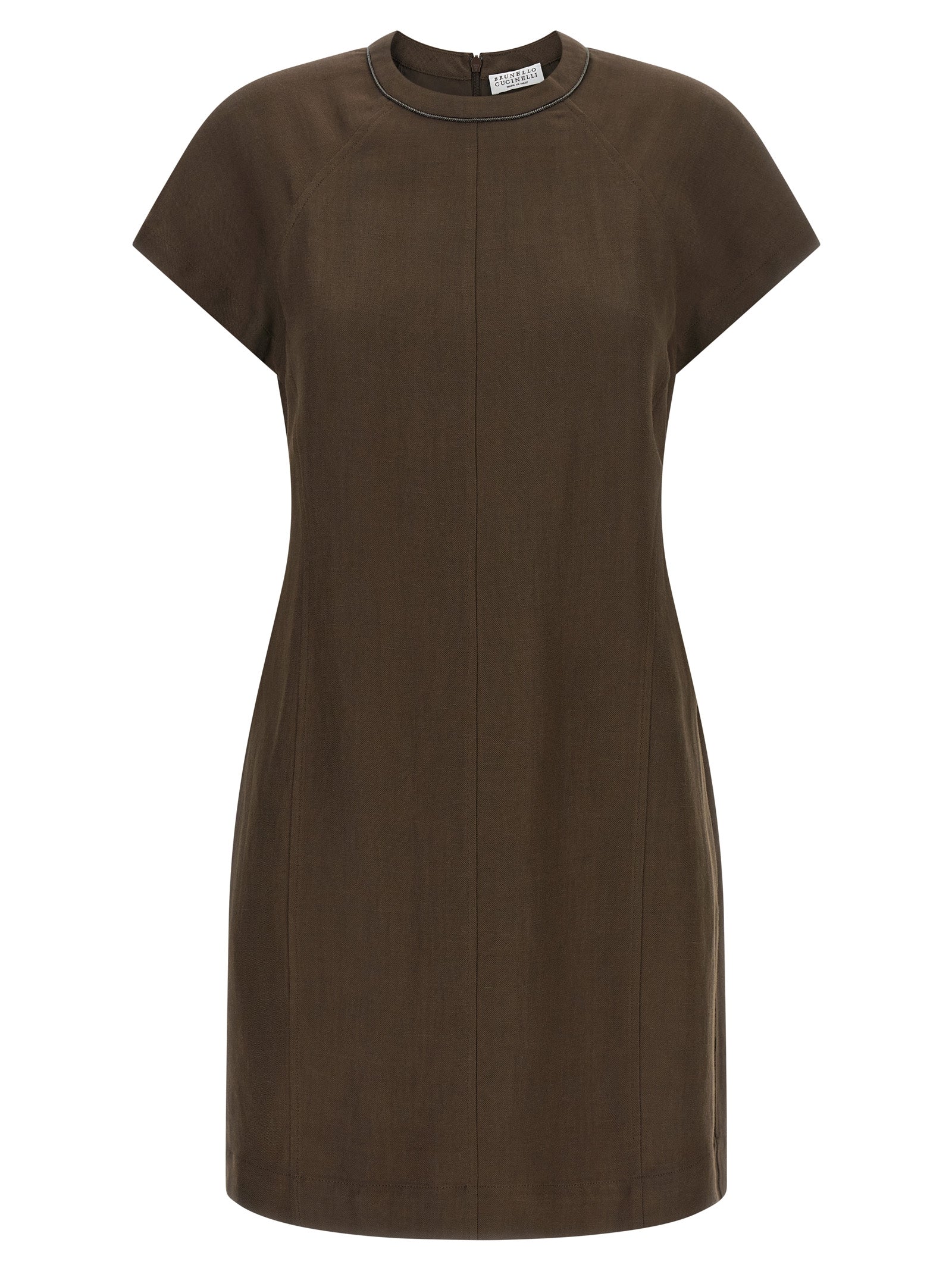 Brunello Cucinelli Brown Viscose Short Dress, Artisanal Luxury