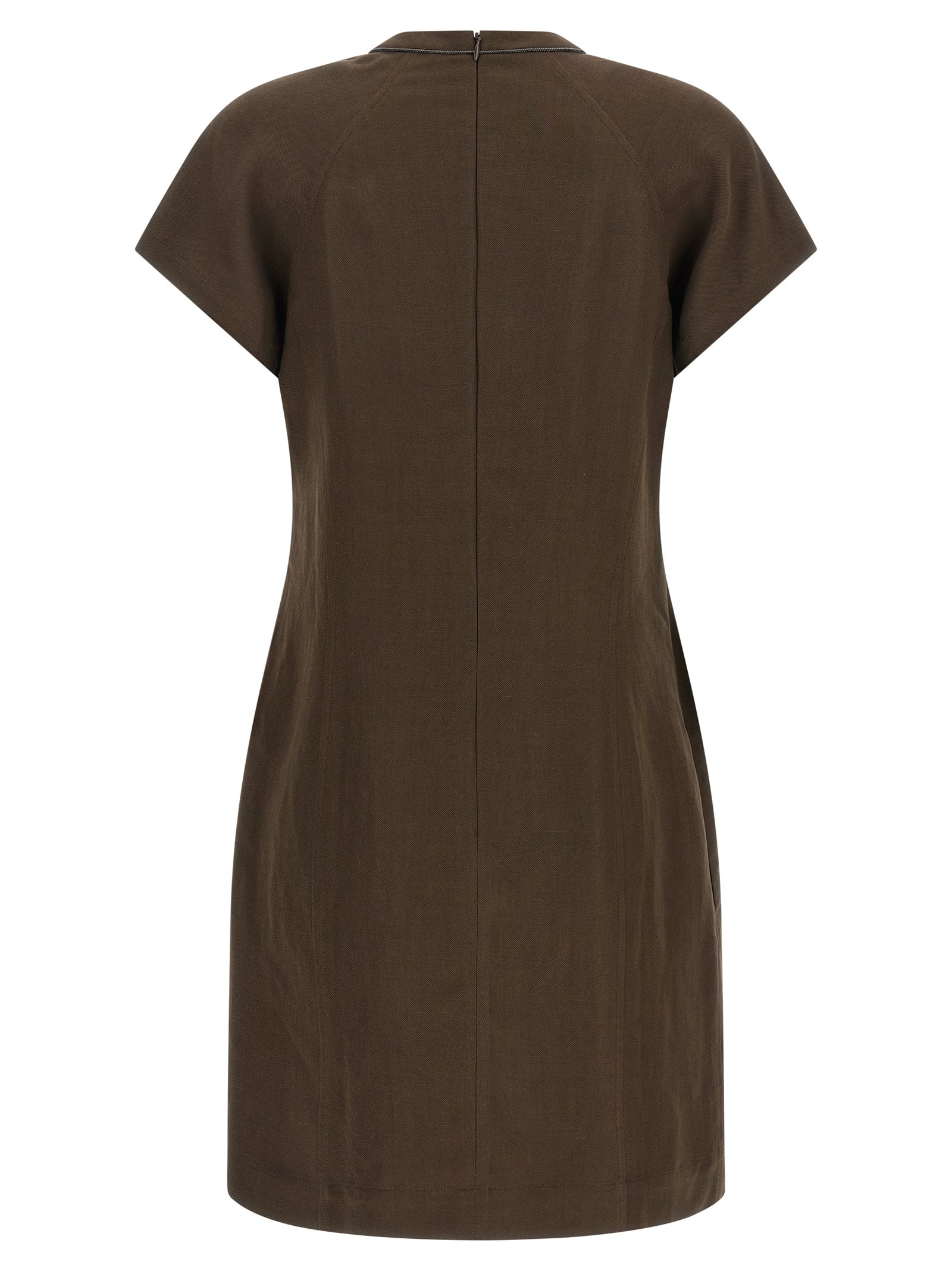 Brunello Cucinelli Brown Viscose Short Dress, Artisanal Elegance