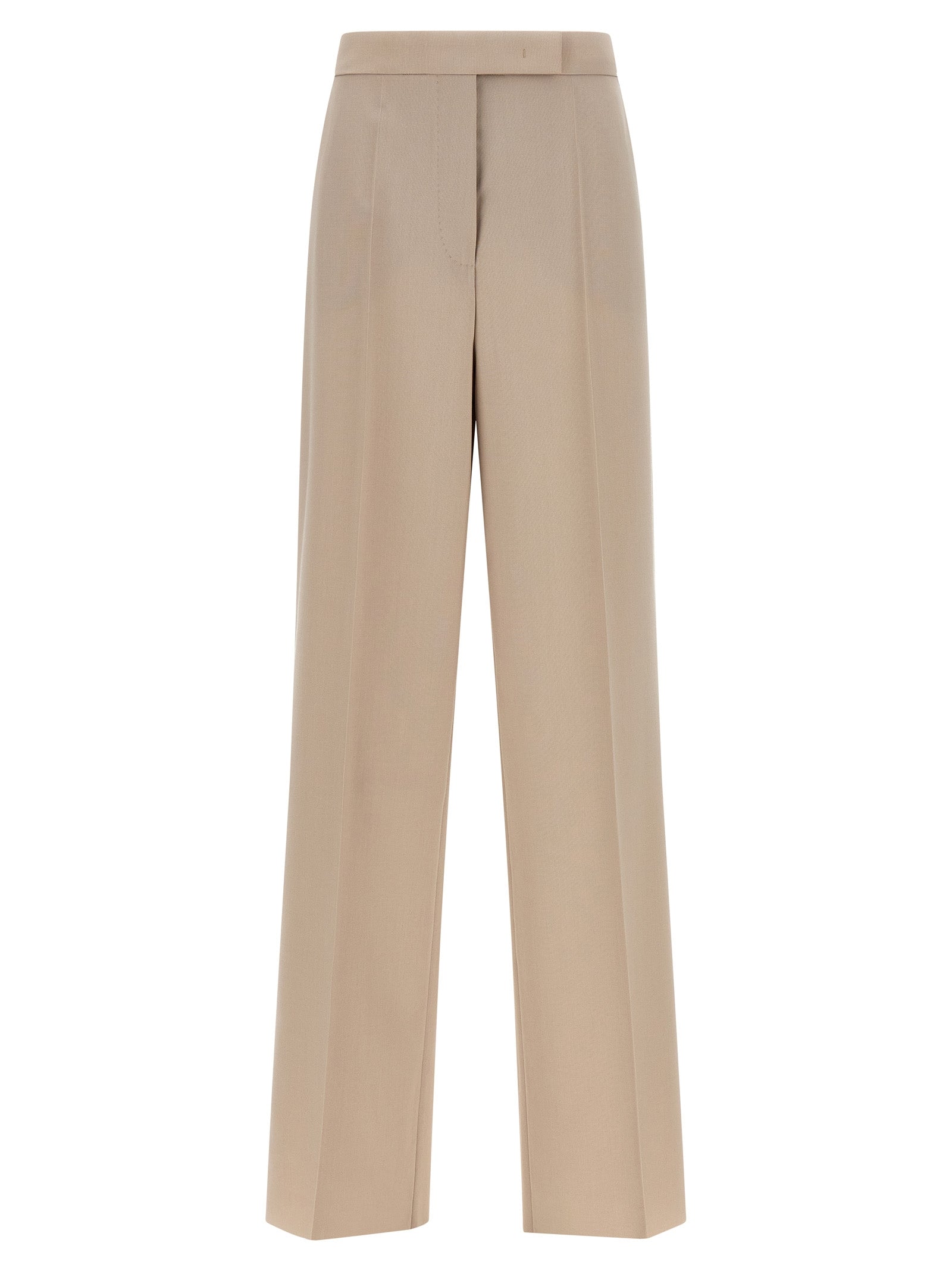 Elevate your wardrobe with Max Mara's Beige Virgin Wool Dress Pants, a luxurious blend of virgin wool, mohair, and silk, embodying timeless sophistication and refined elegance.