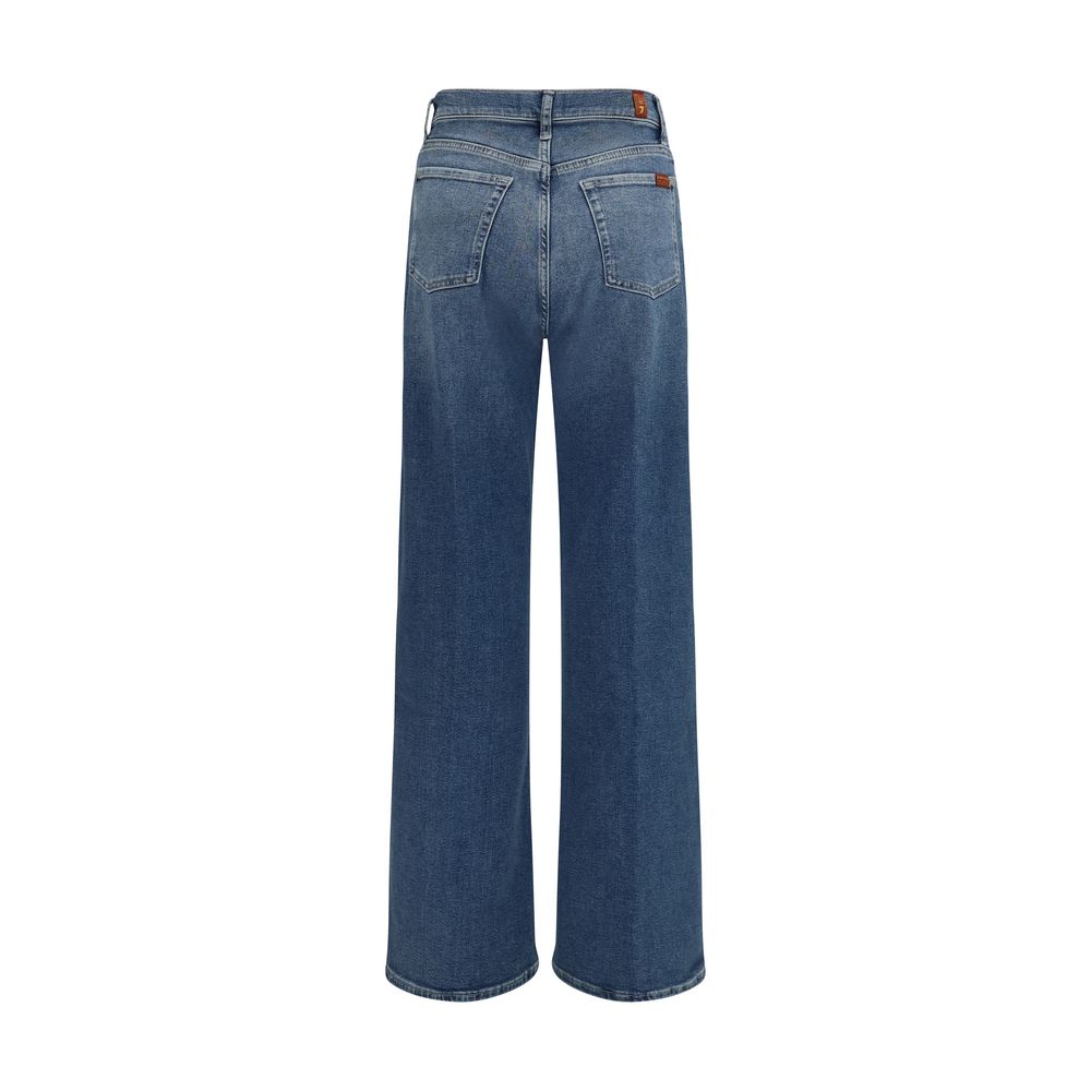 Indulge in the allure of 7FOR Blue Cotton Flared Jeans, crafted from luxurious high-stretch denim for a flawless silhouette, embodying sophistication and timeless elegance.