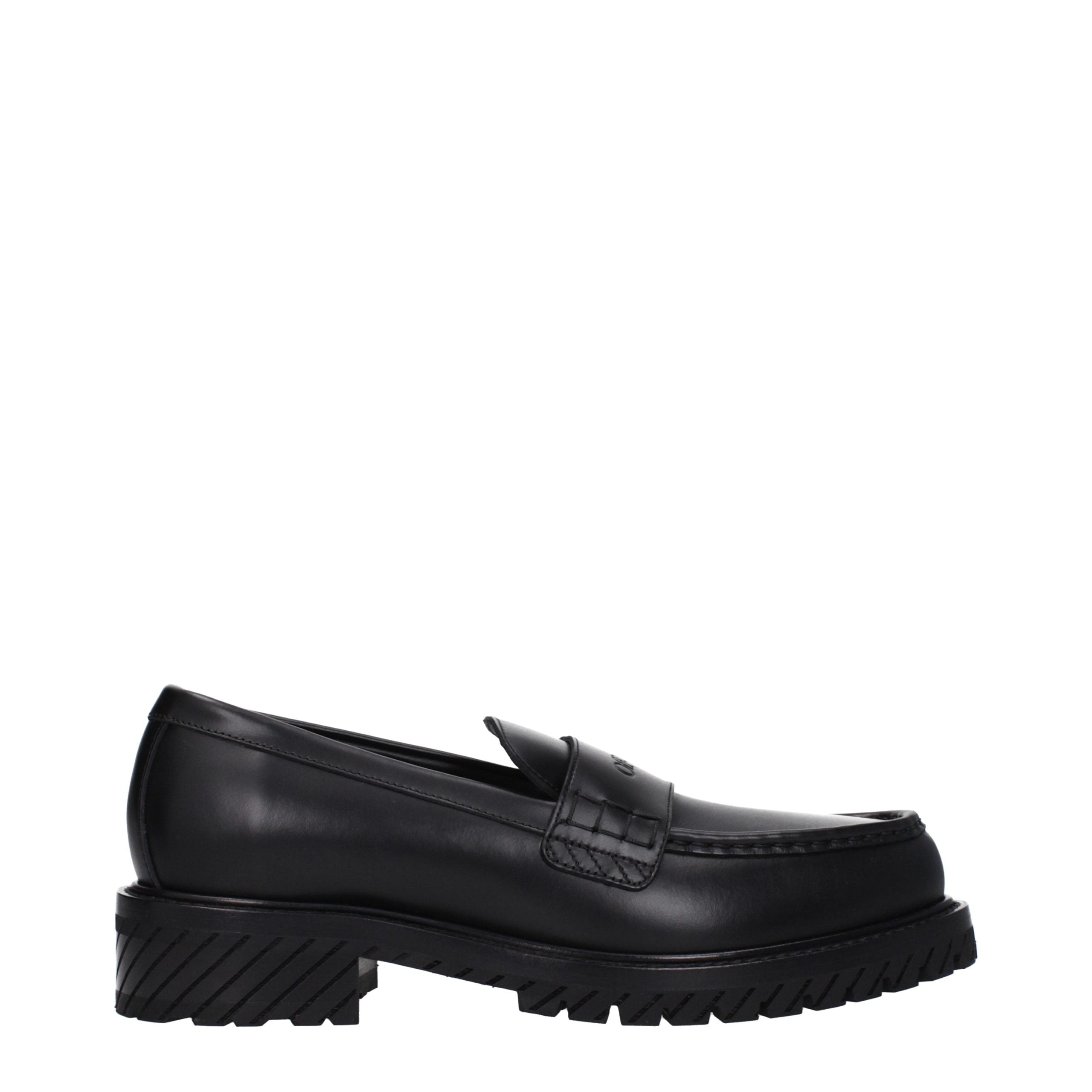 Experience the allure of Off-White's Black Leather Slip-On Loafers, where exquisite craftsmanship meets timeless elegance, perfect for the discerning connoisseur.