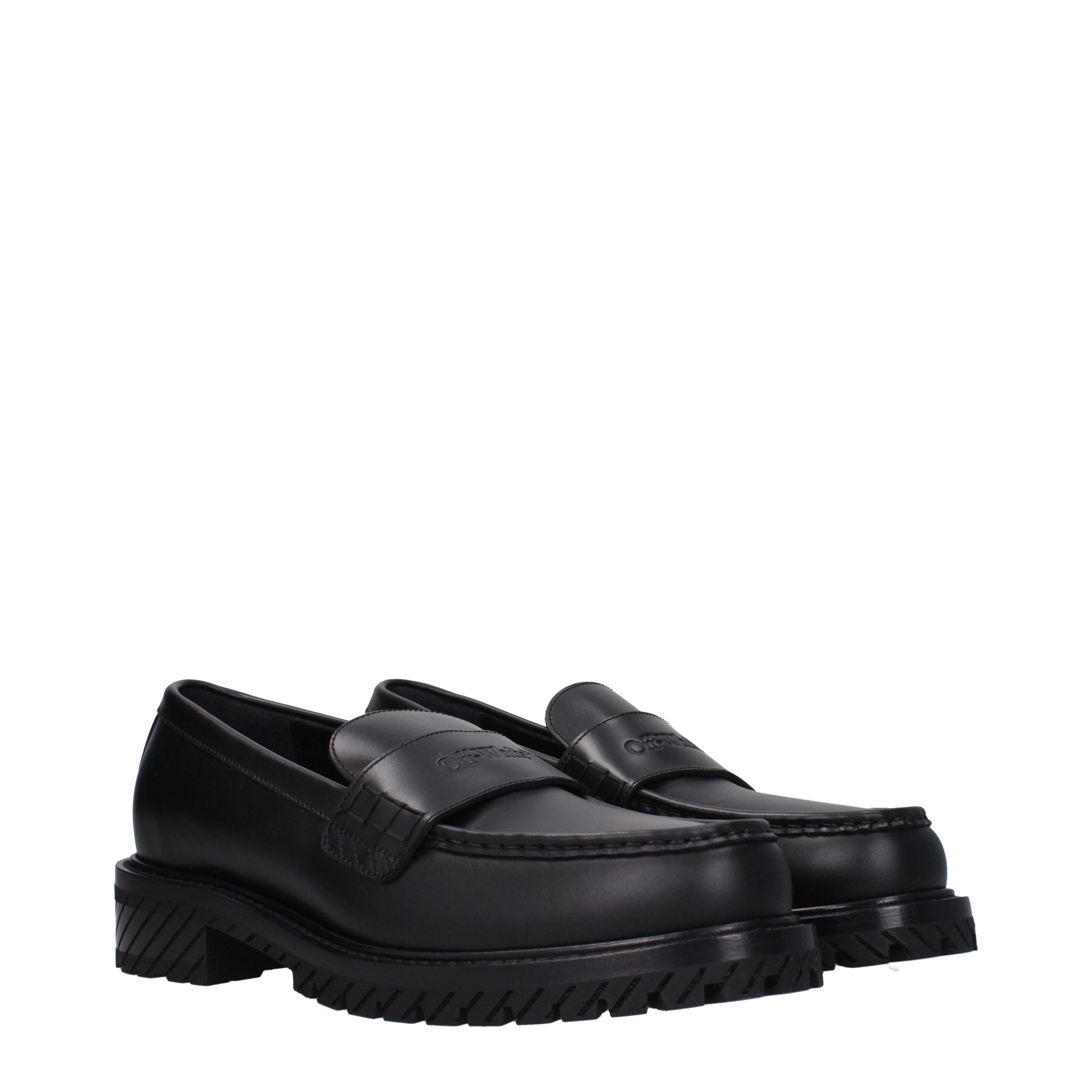 Discover the Off-White Black Leather Slip-On Loafers, where exquisite craftsmanship meets timeless elegance, perfect for those who appreciate luxury and sophistication.