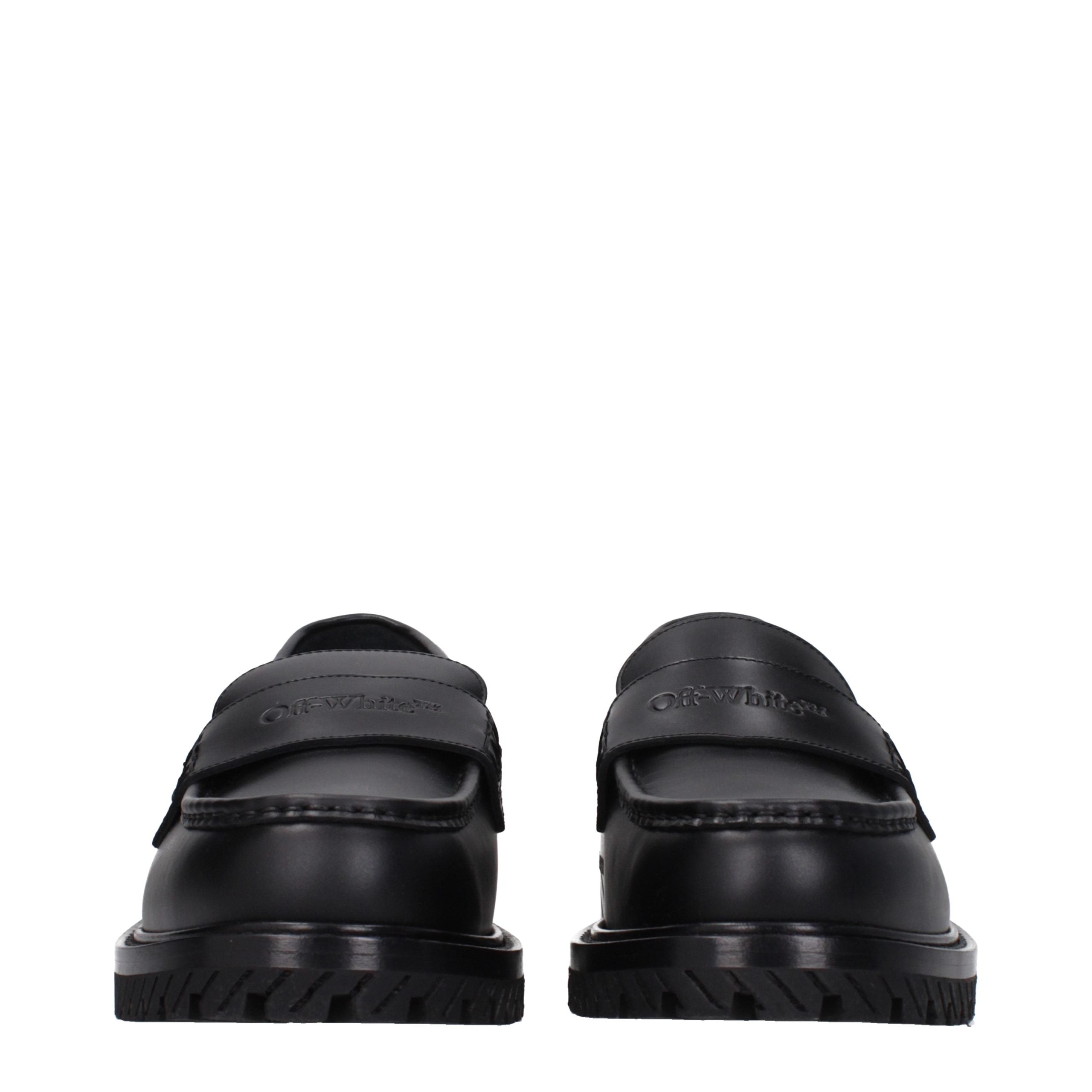 Experience the allure of Off-White Black Leather Slip-On Loafers, where exquisite craftsmanship meets timeless elegance, perfect for the discerning connoisseur.