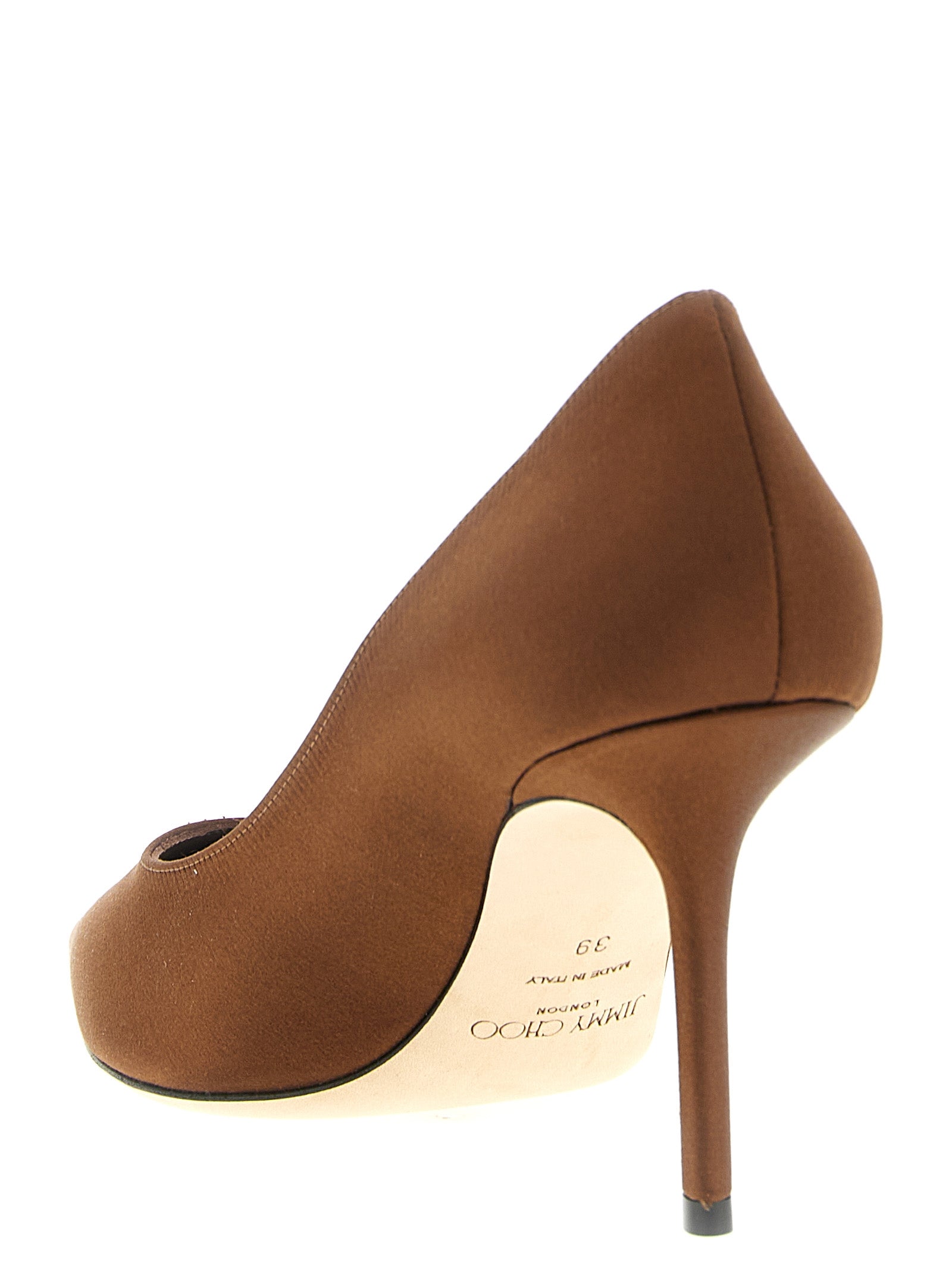 Elevate your style with Jimmy Choo's exquisite brown Tencel high heel pumps, a testament to Italian craftsmanship and timeless elegance for the discerning connoisseur.