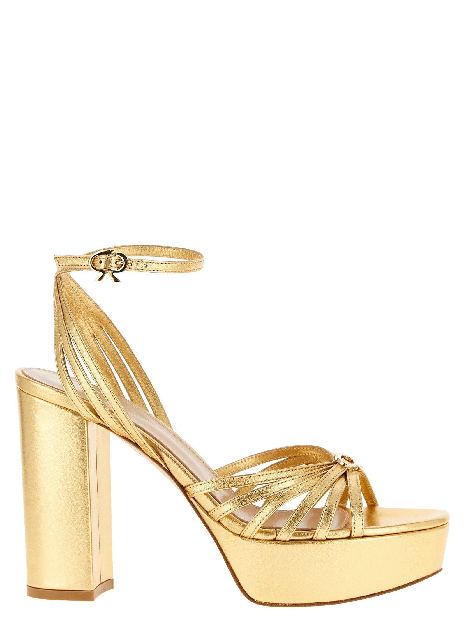 Indulge in the opulence of Gianvito Rossi Gold Lamb Leather Stiletto Heel Sandals, where exquisite craftsmanship meets timeless elegance, perfect for any discerning connoisseur.