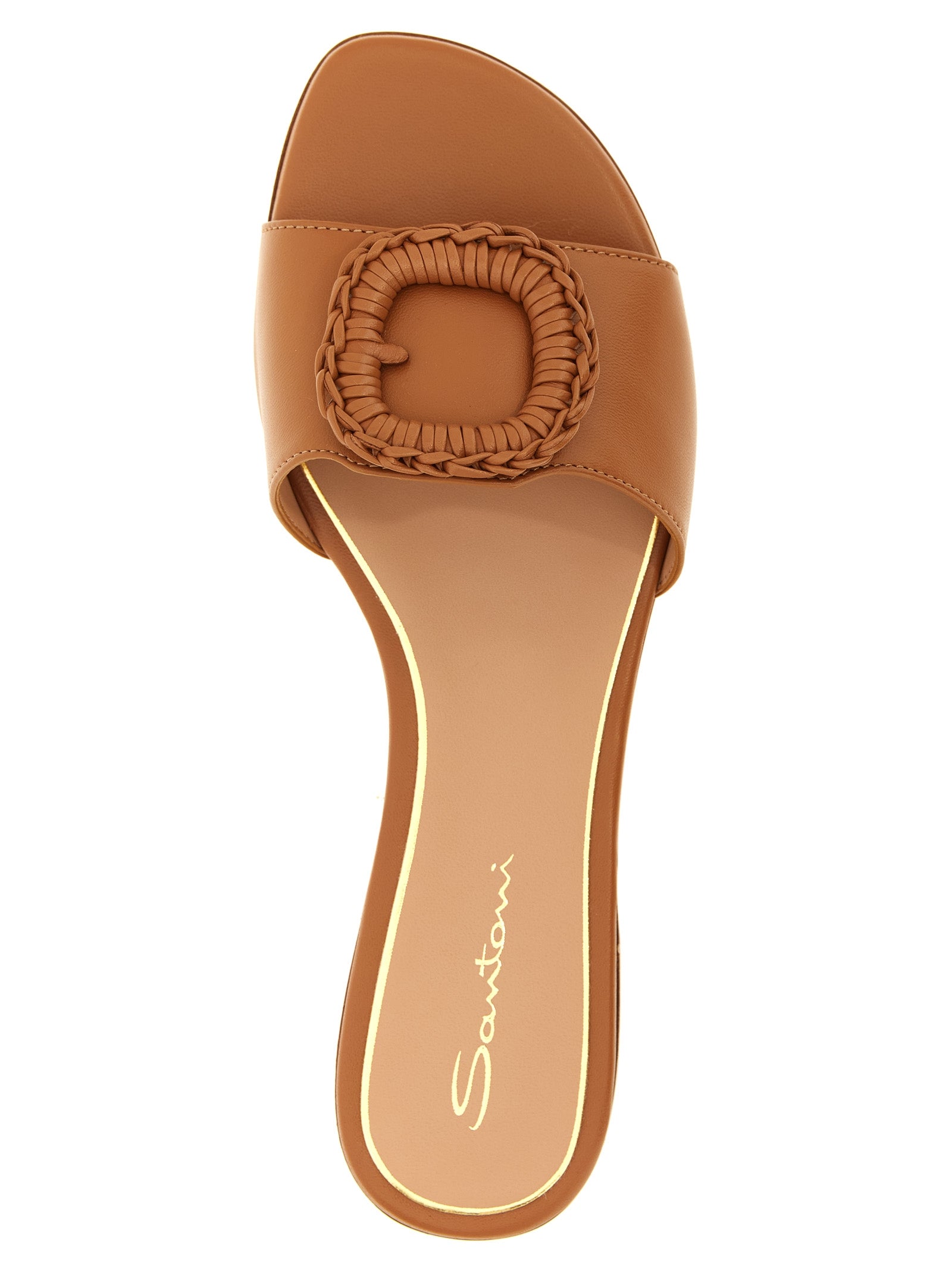 Santoni Brown Lamb Leather Slides