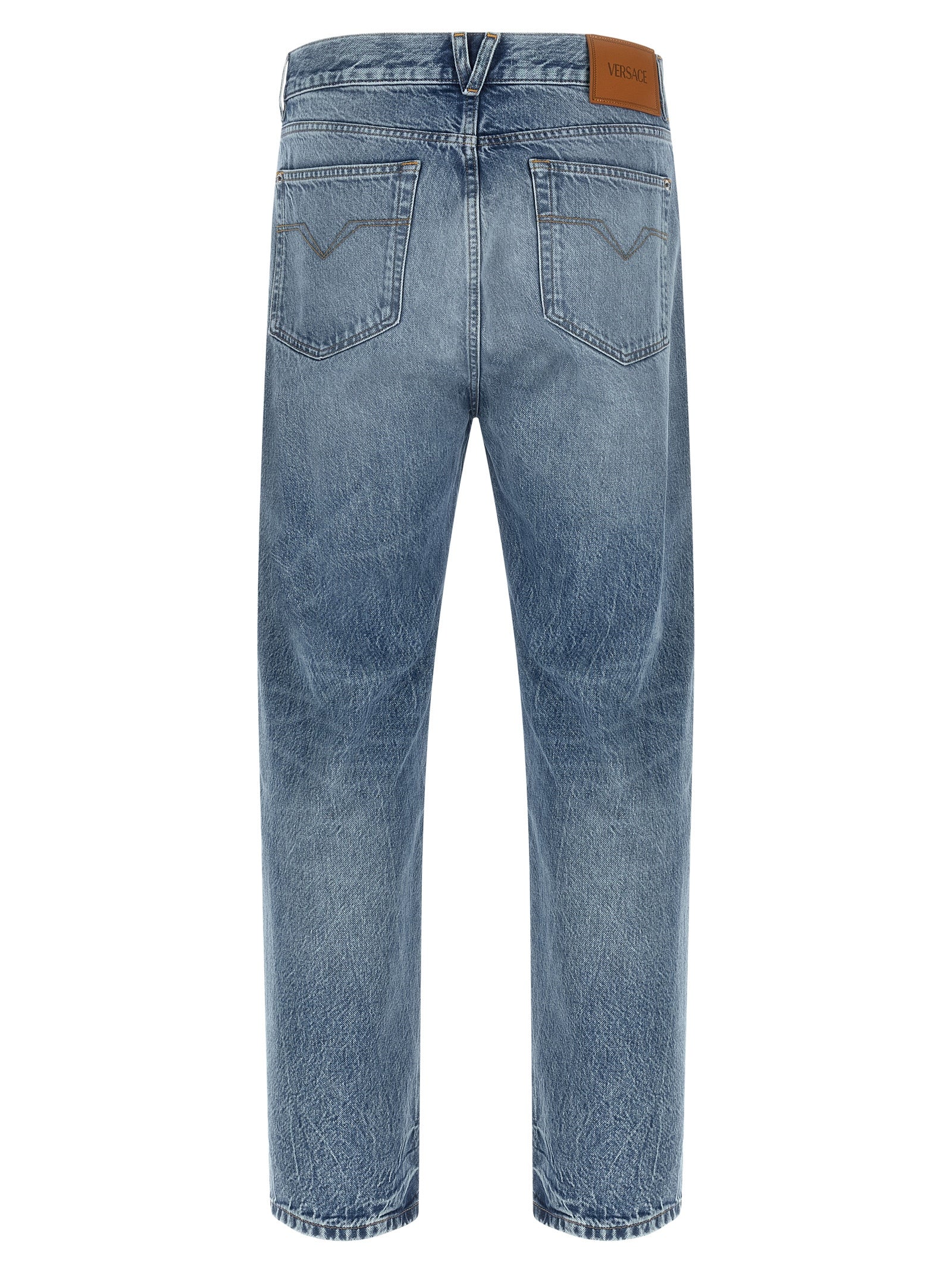 Experience the allure of Versace Blue Cotton Straight-Leg Jeans, where exquisite craftsmanship meets timeless elegance, perfect for the discerning individual.