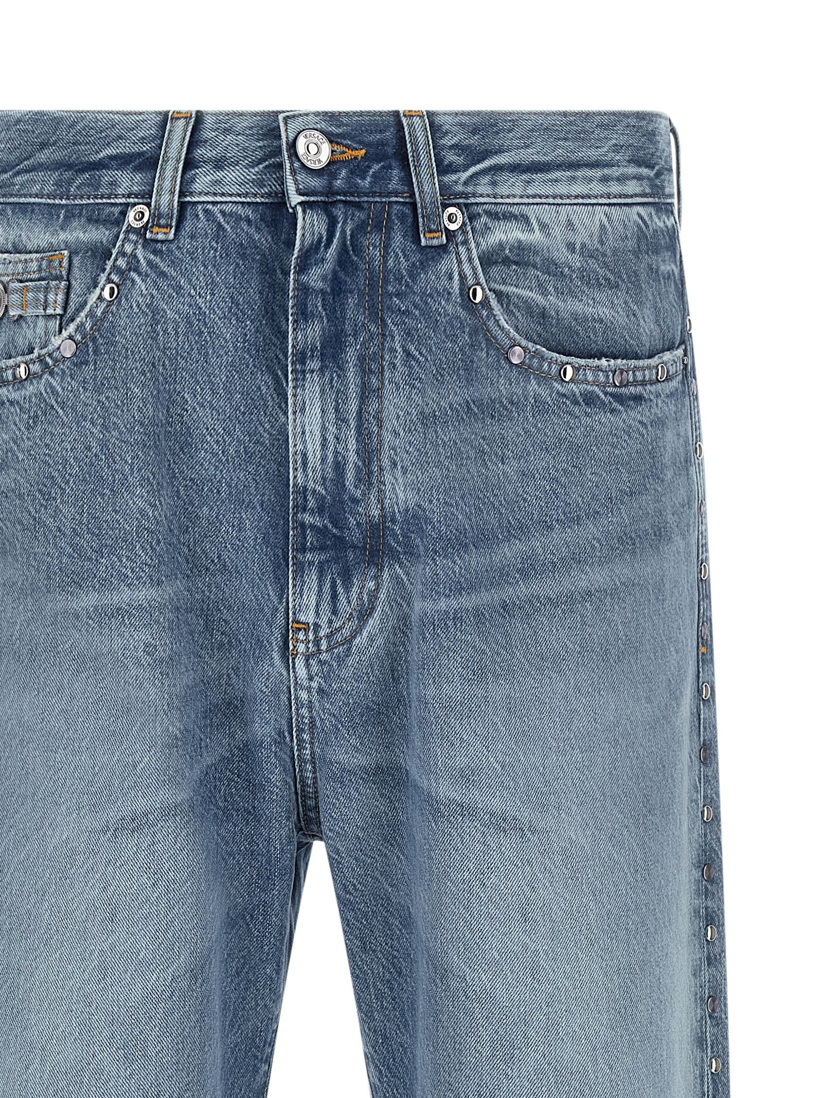 Discover the allure of Versace Blue Cotton Straight-Leg Jeans, where exquisite craftsmanship meets modern luxury, perfect for the discerning individual seeking timeless elegance.