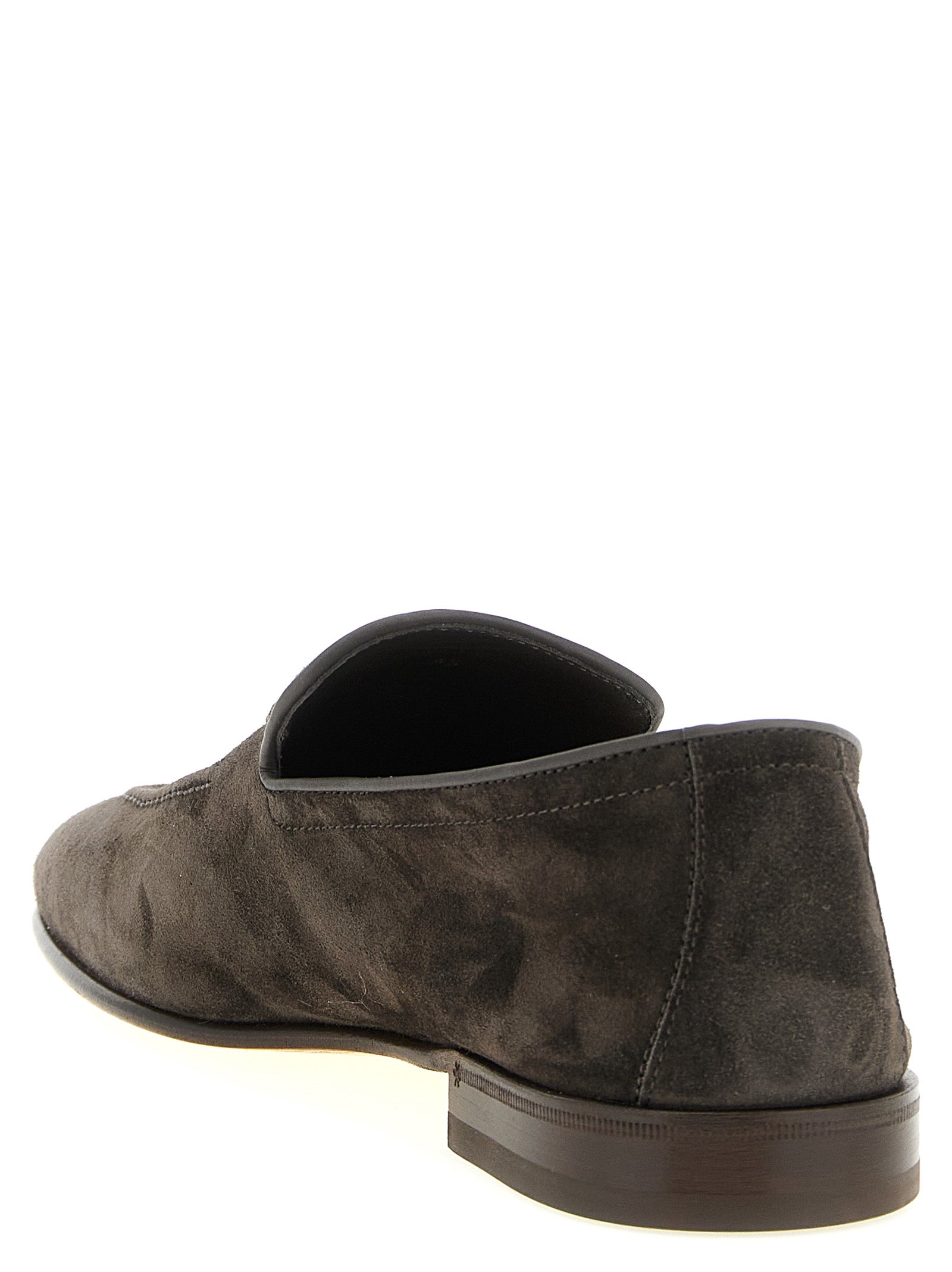 Brunello Cucinelli Gray Calfskin Slip-On Loafers, Artisanal Luxury