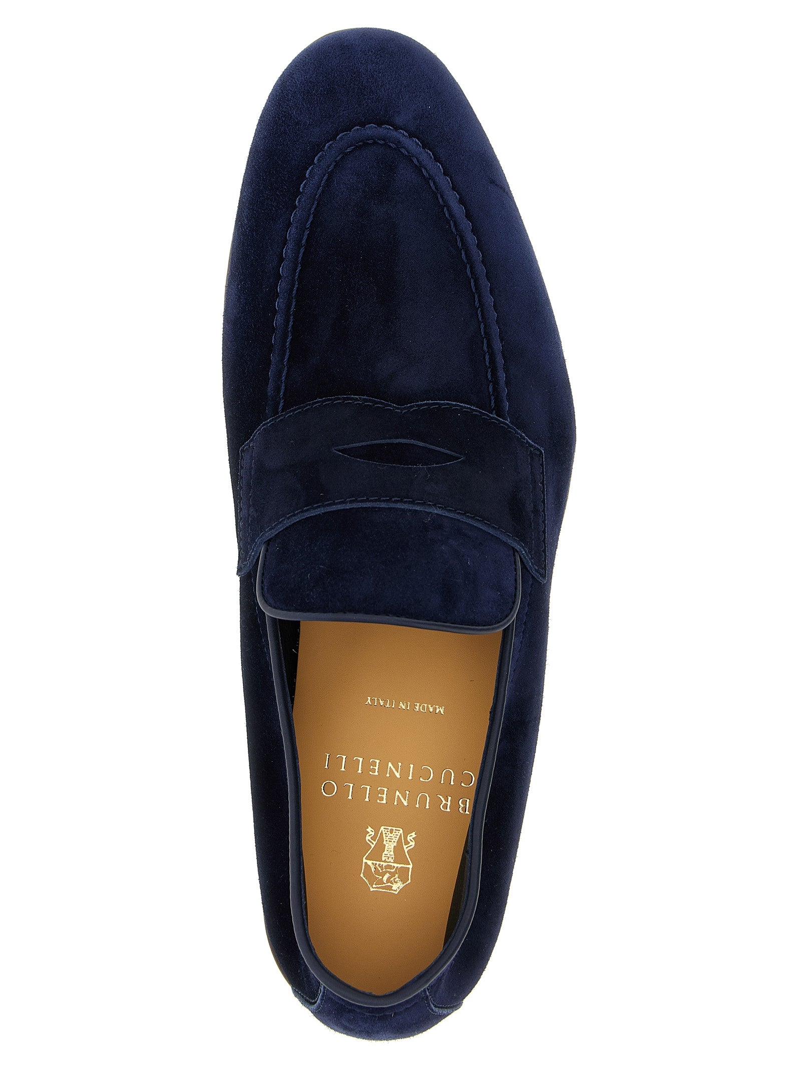 Brunello Cucinelli Blue Calfskin Slip-On Loafers, Artisanal Elegance