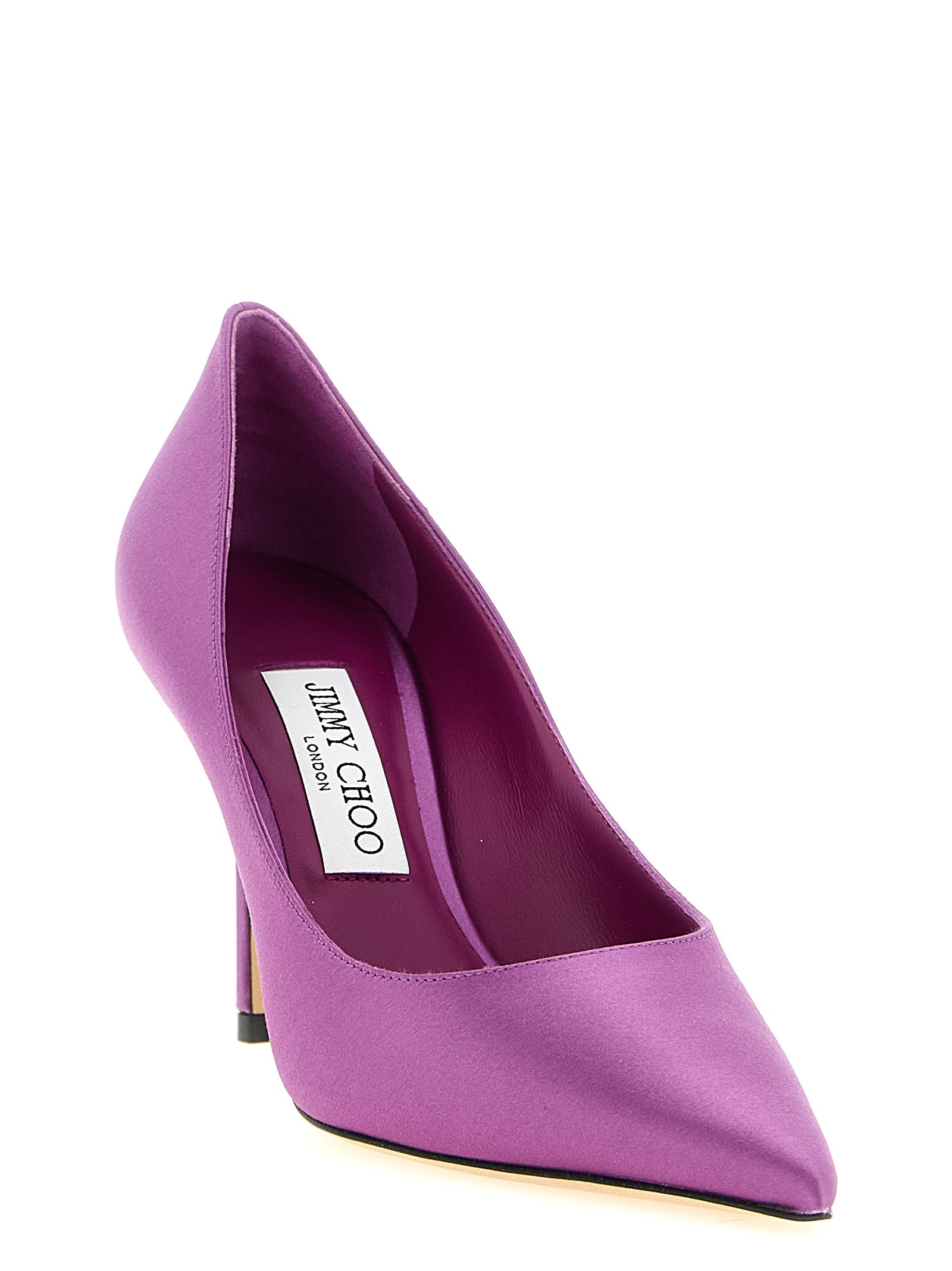 Step into a realm of elegance with Jimmy Choo Purple Tencel High Heel Pumps, where artisanal craftsmanship meets luxurious satin, perfect for unforgettable moments.