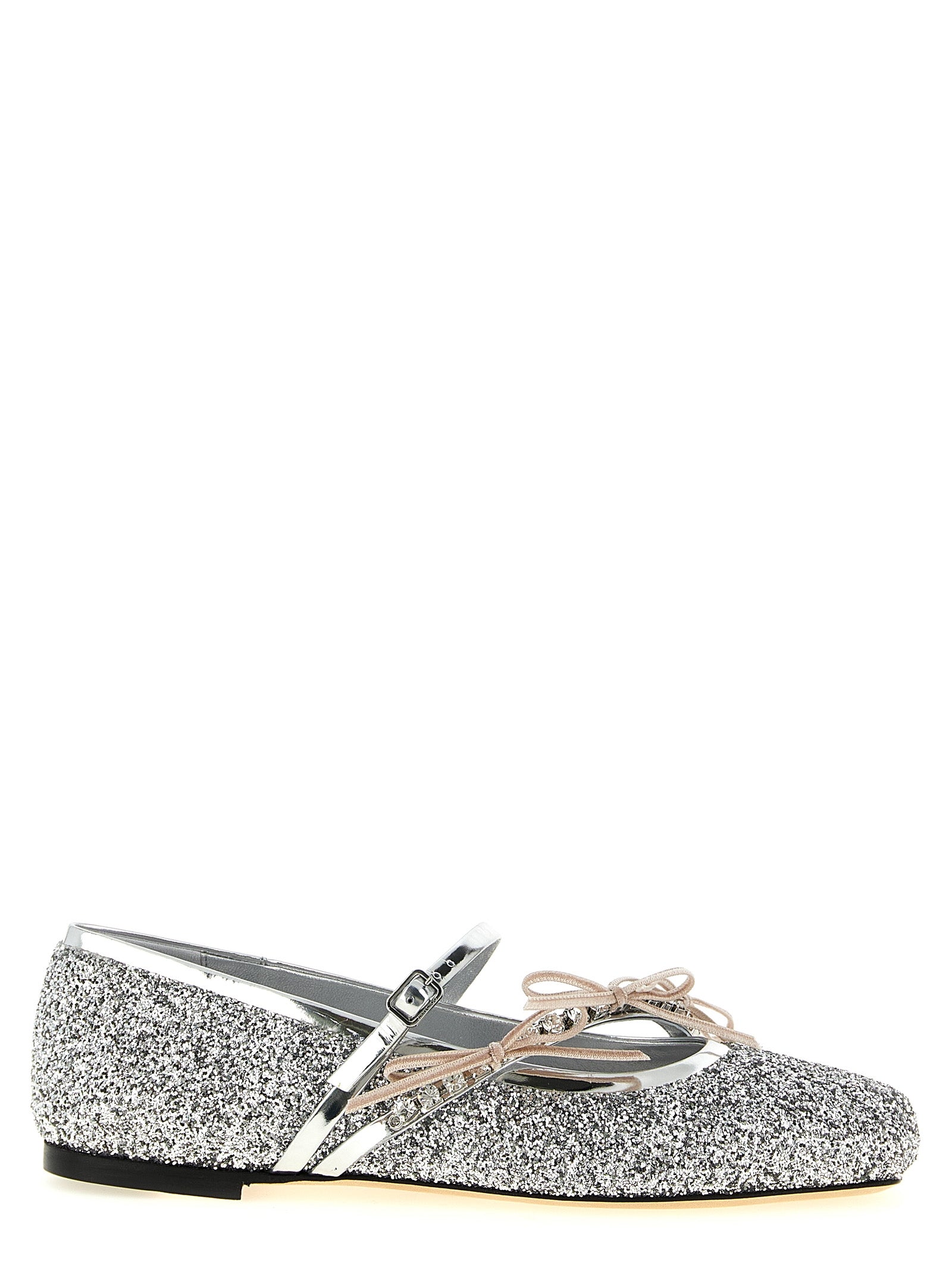 Step into elegance with Jimmy Choo Silver Tencel Ballet Flats, where artisanal craftsmanship meets luxurious design, perfect for the discerning individual.
