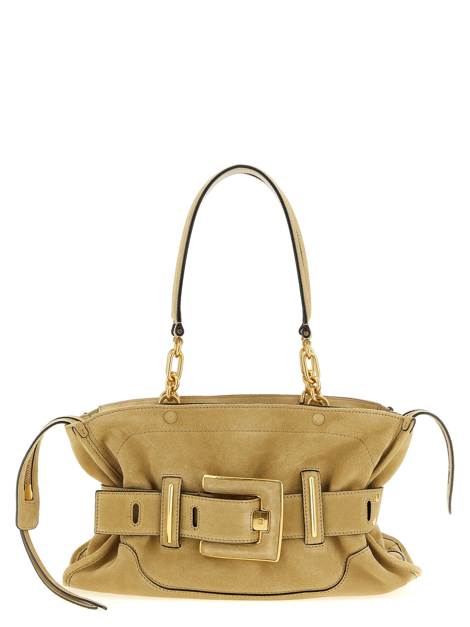 Elevate your style with the Balmain Beige Calfskin Shoulder Bag, a masterpiece of Italian craftsmanship in luxurious calfskin, perfect for the discerning connoisseur.