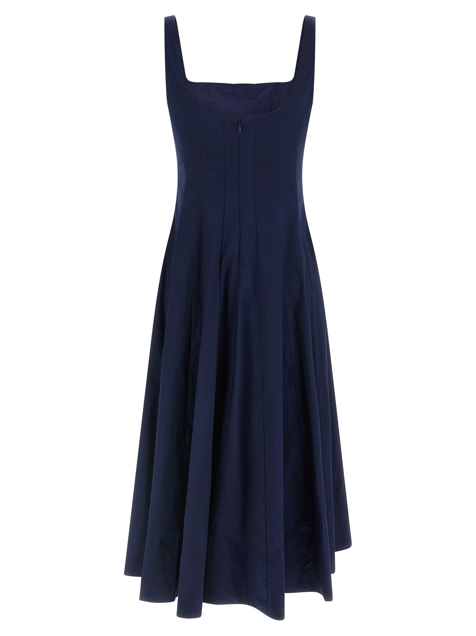 Elevate your elegance with the Staud Blue Cotton Midi Dress, a masterpiece of artisanal couture crafted from luxurious cotton poplin, perfect for any sophisticated occasion.