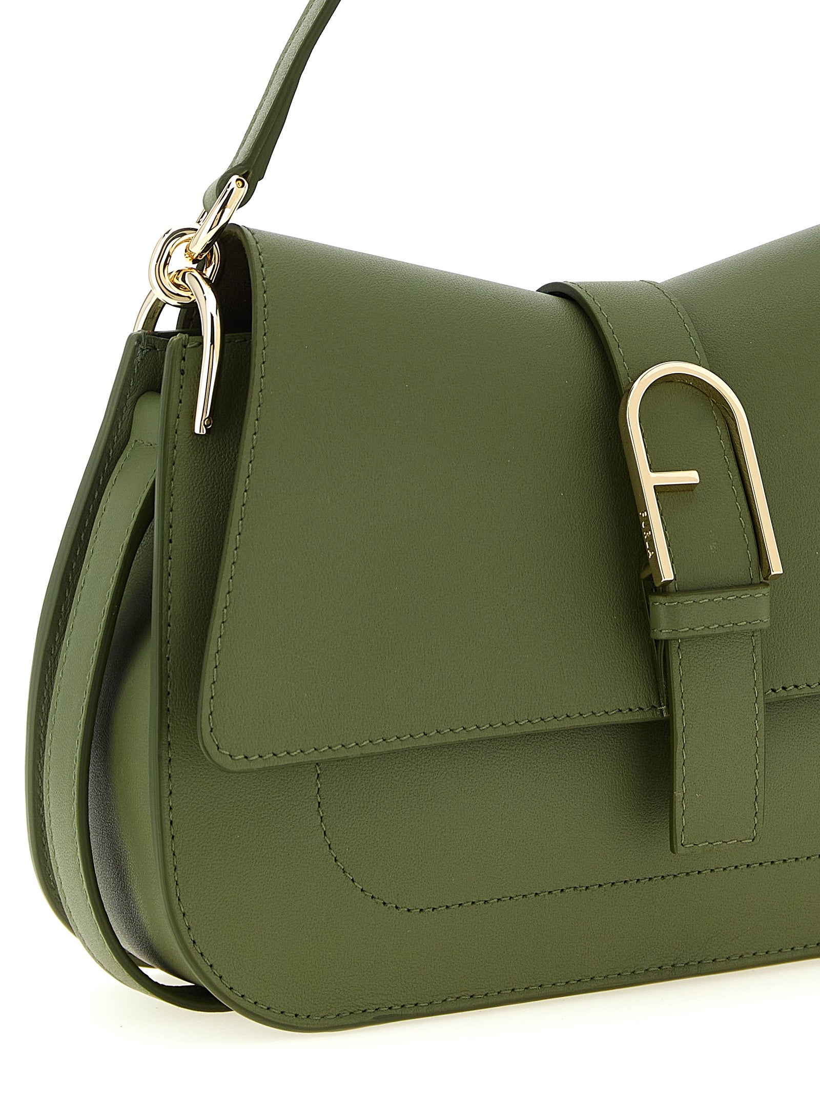 Elevate your style with the Furla Bicolor Calfskin Shoulder Bag, a masterpiece in luxurious green calfskin, embodying timeless elegance and artisanal craftsmanship.