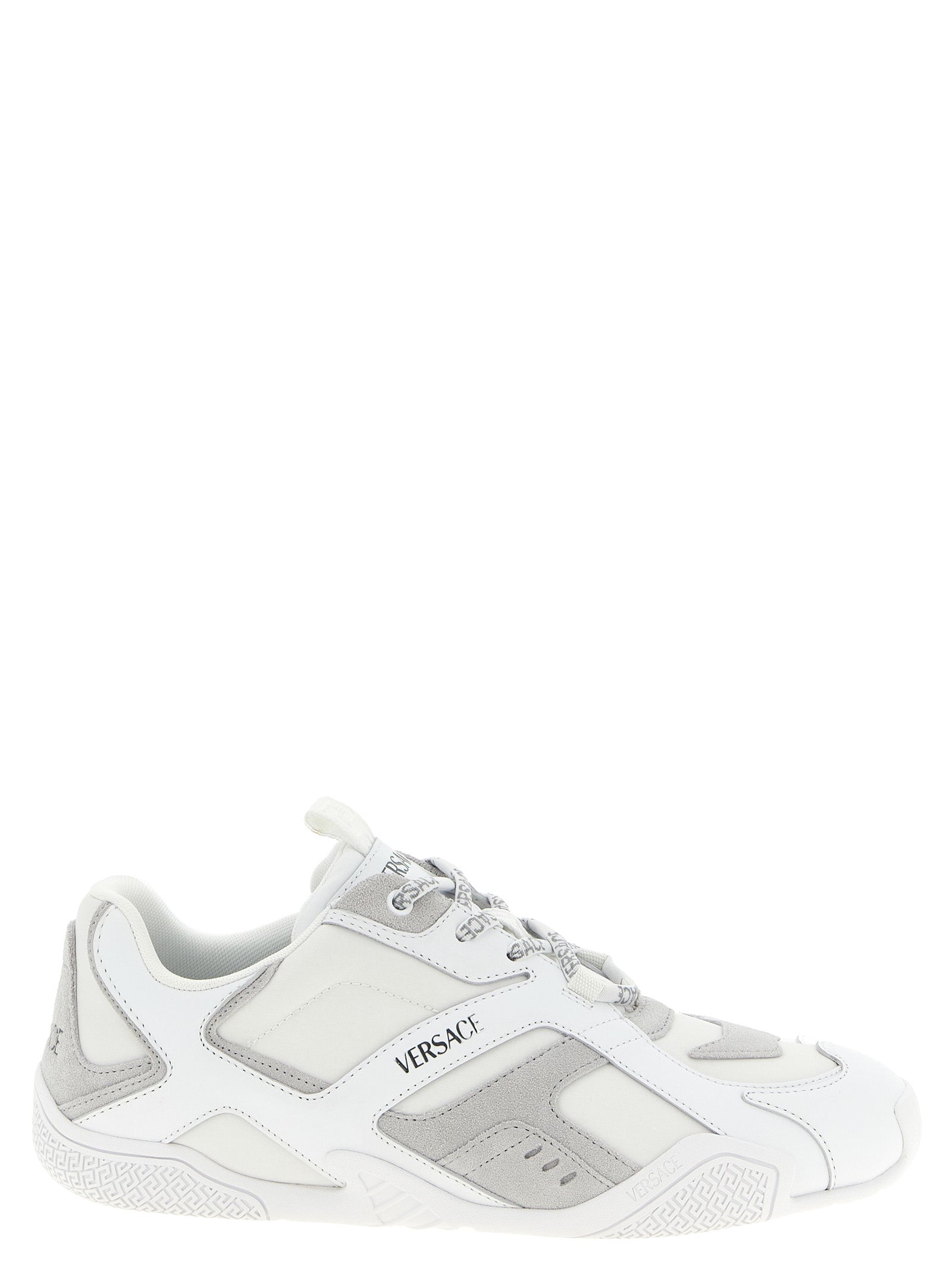 Indulge in the exquisite Versace White Calfskin Athletic Sneakers, where luxurious calfskin meets modern design, perfect for the discerning individual seeking timeless elegance.