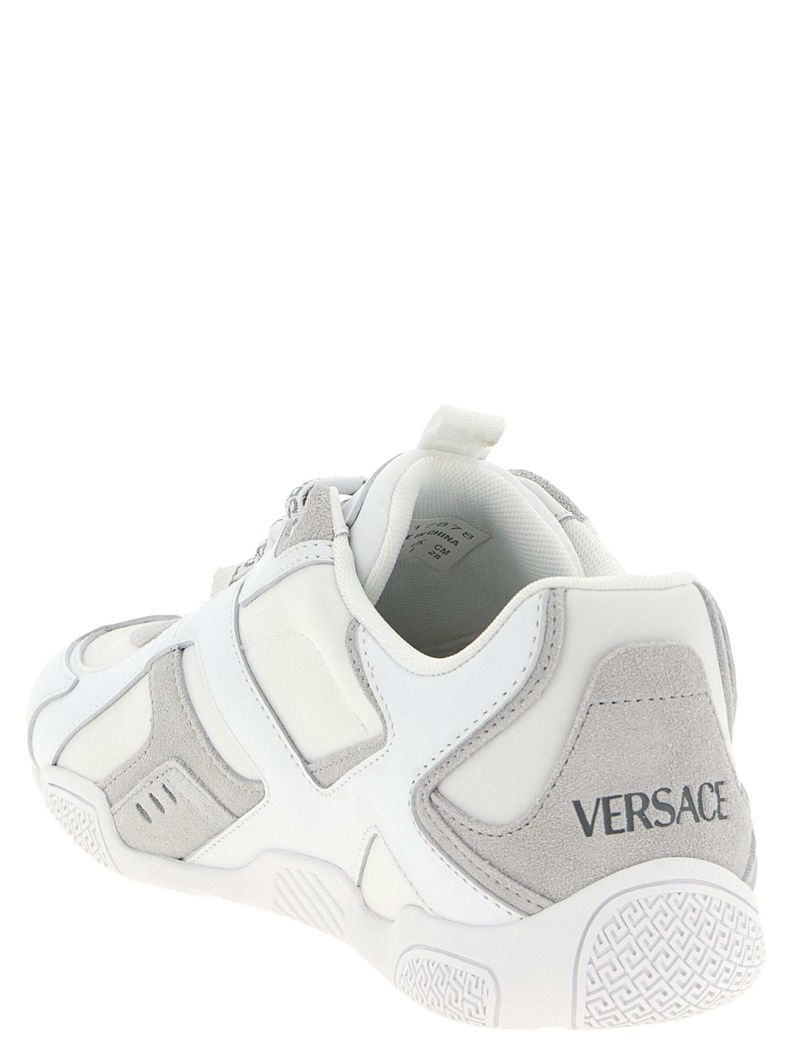 Step into luxury with Versace White Calfskin Athletic Sneakers, crafted from sumptuous calfskin and suede, embodying sophistication for the discerning individual.