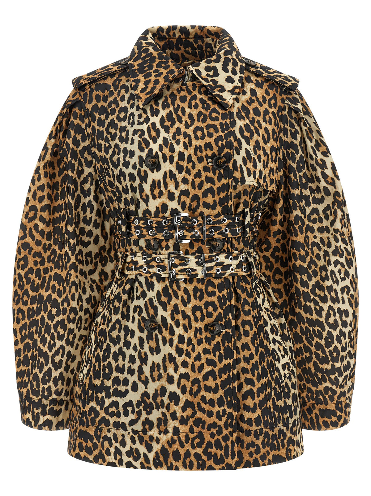 Ganni Leopard Trench Coat - Luxe Recycled Polyamide Elegance