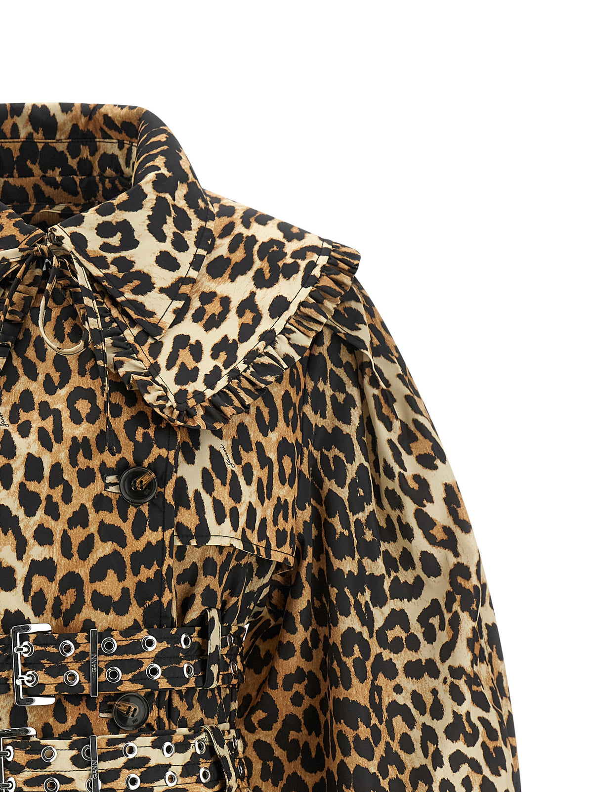 Ganni Leopard Trench Coat - Luxe Recycled Polyamide Elegance