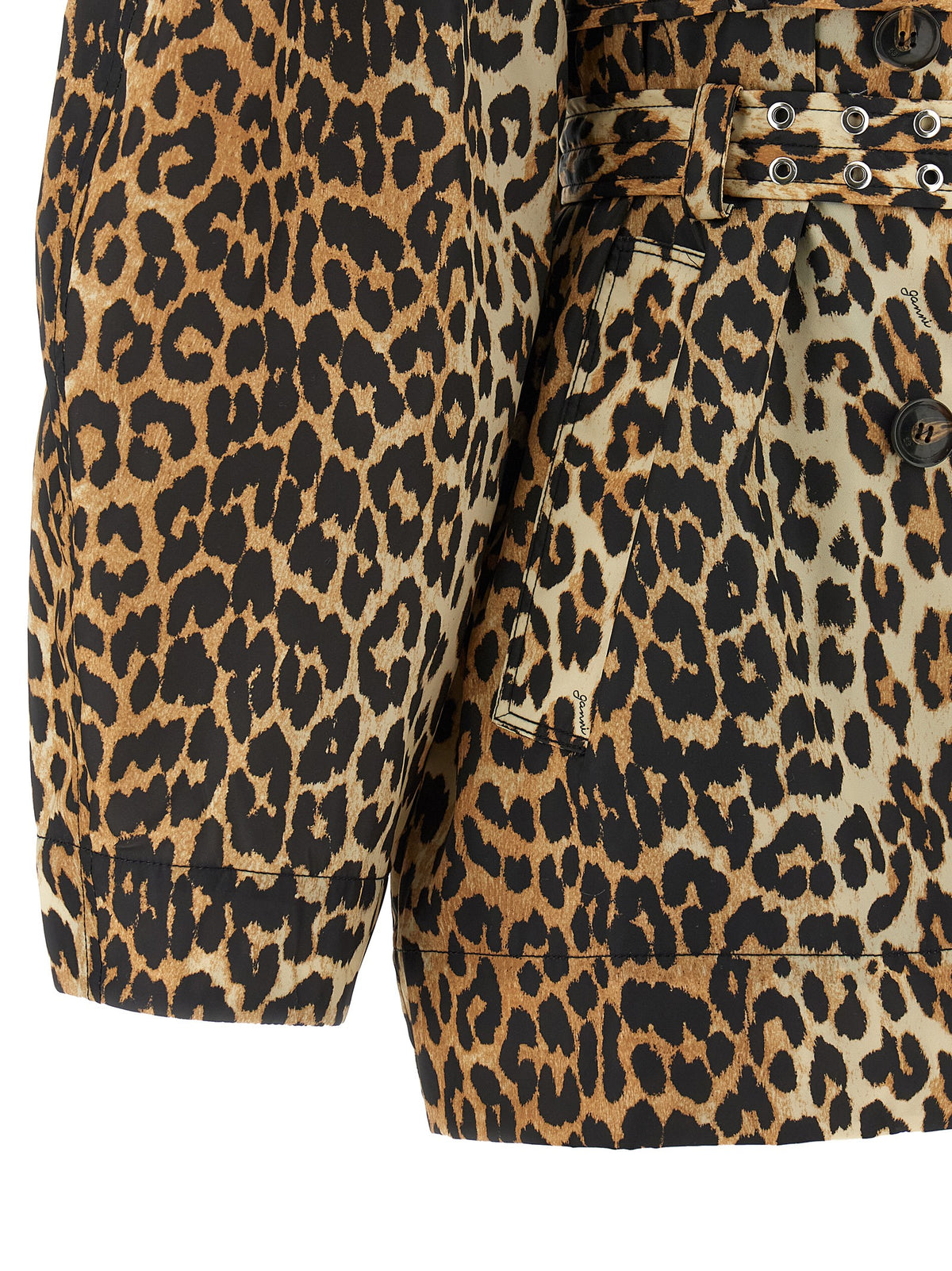 Ganni Leopard Trench Coat - Luxe Recycled Polyamide Elegance