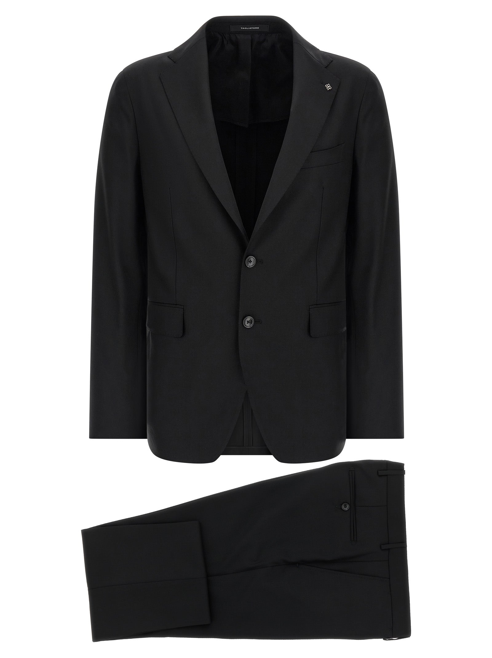Elevate your wardrobe with the Tagliatore Black Virgin Wool Two-Piece Suit, a masterpiece of Italian craftsmanship that embodies timeless sophistication and luxury.