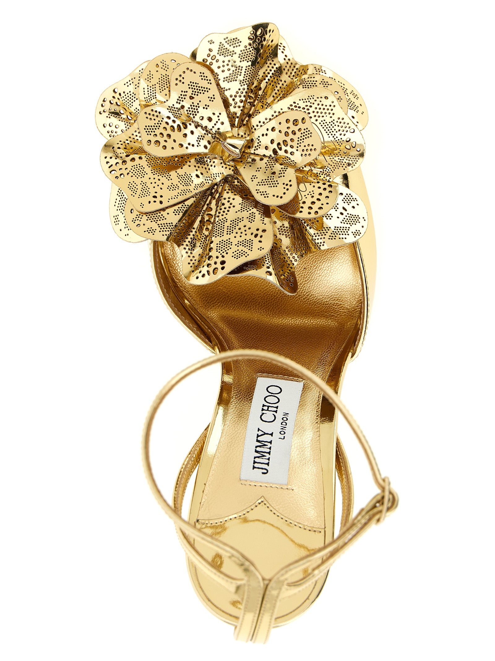 Step into opulence with Jimmy Choo Gold Leather Stiletto Heel Sandals, where artisanal craftsmanship meets exquisite design, perfect for the discerning fashionista.