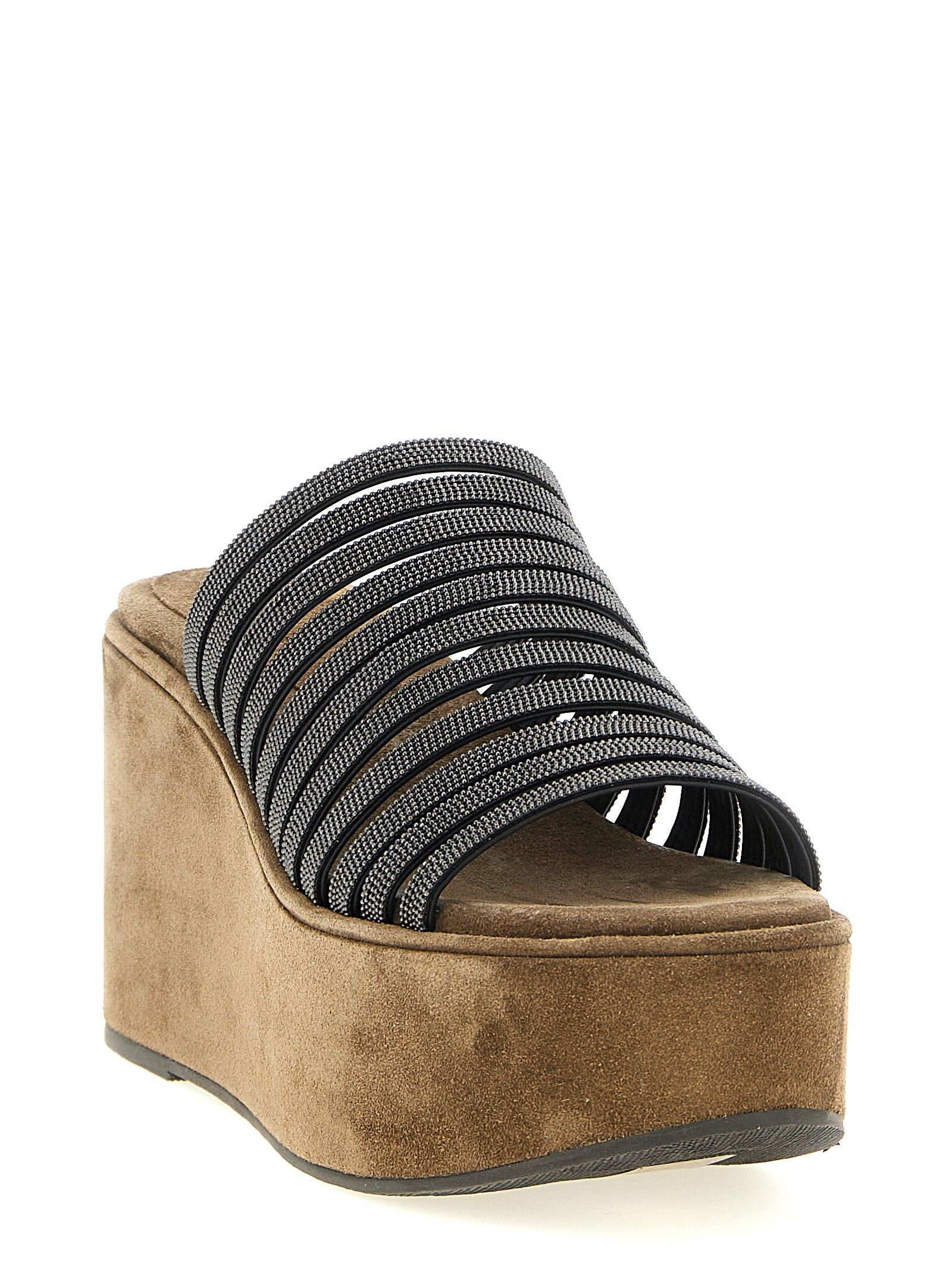 Brunello Cucinelli Brown Lamb Leather Wedge Sandals
