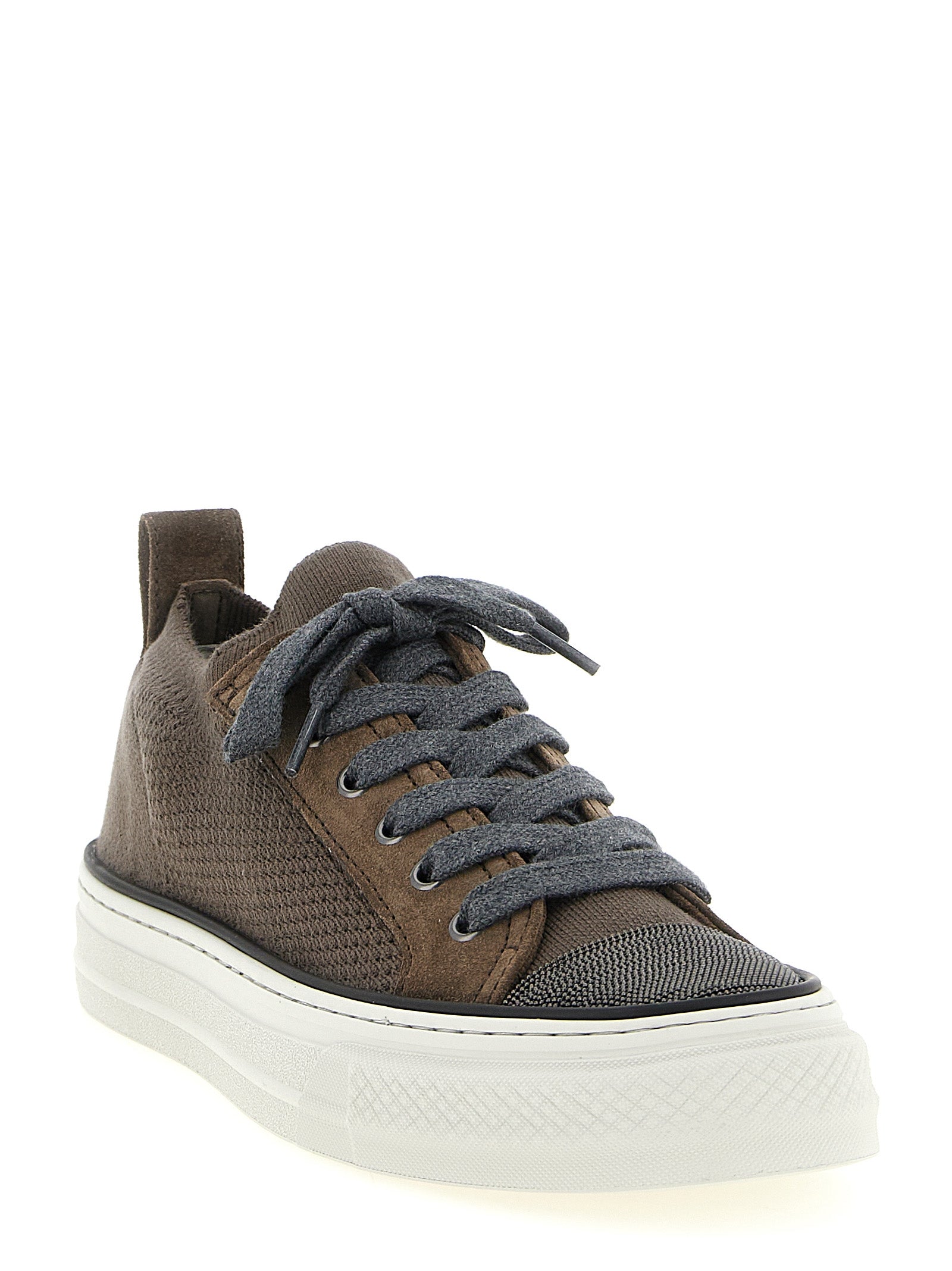 Elevate your style with Brunello Cucinelli's Brown Cotton Low Top Sneakers, where artisanal craftsmanship meets luxurious comfort, perfect for the discerning individual.