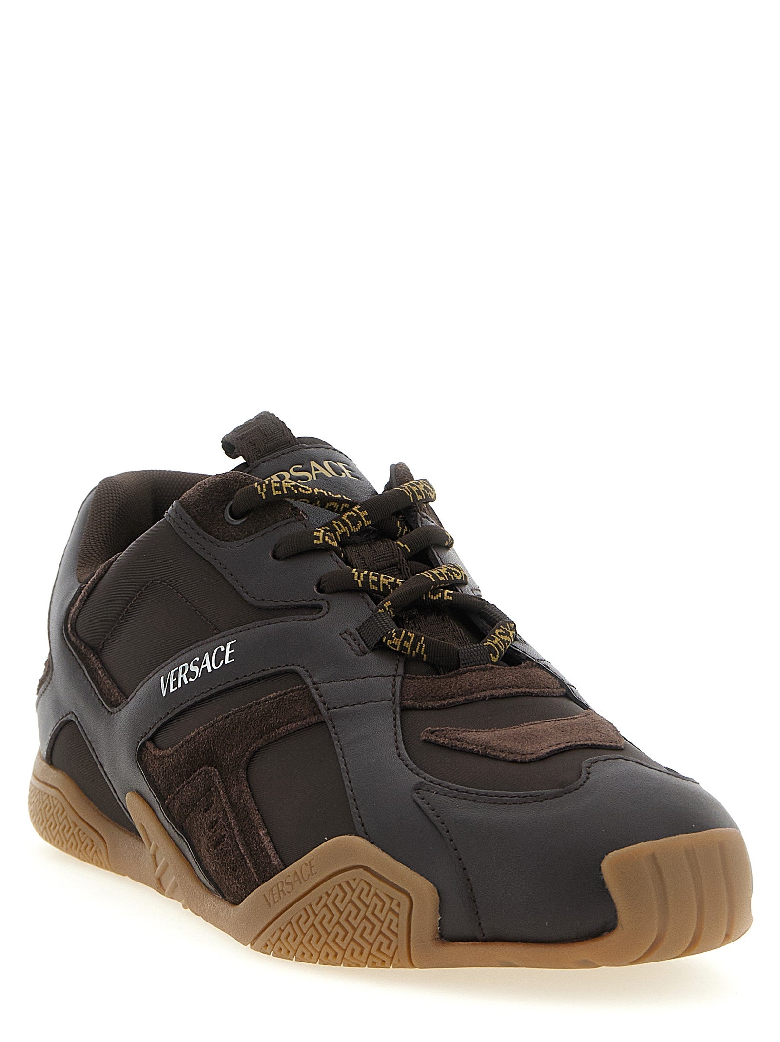 Versace Brown Calfskin Athletic Sneakers