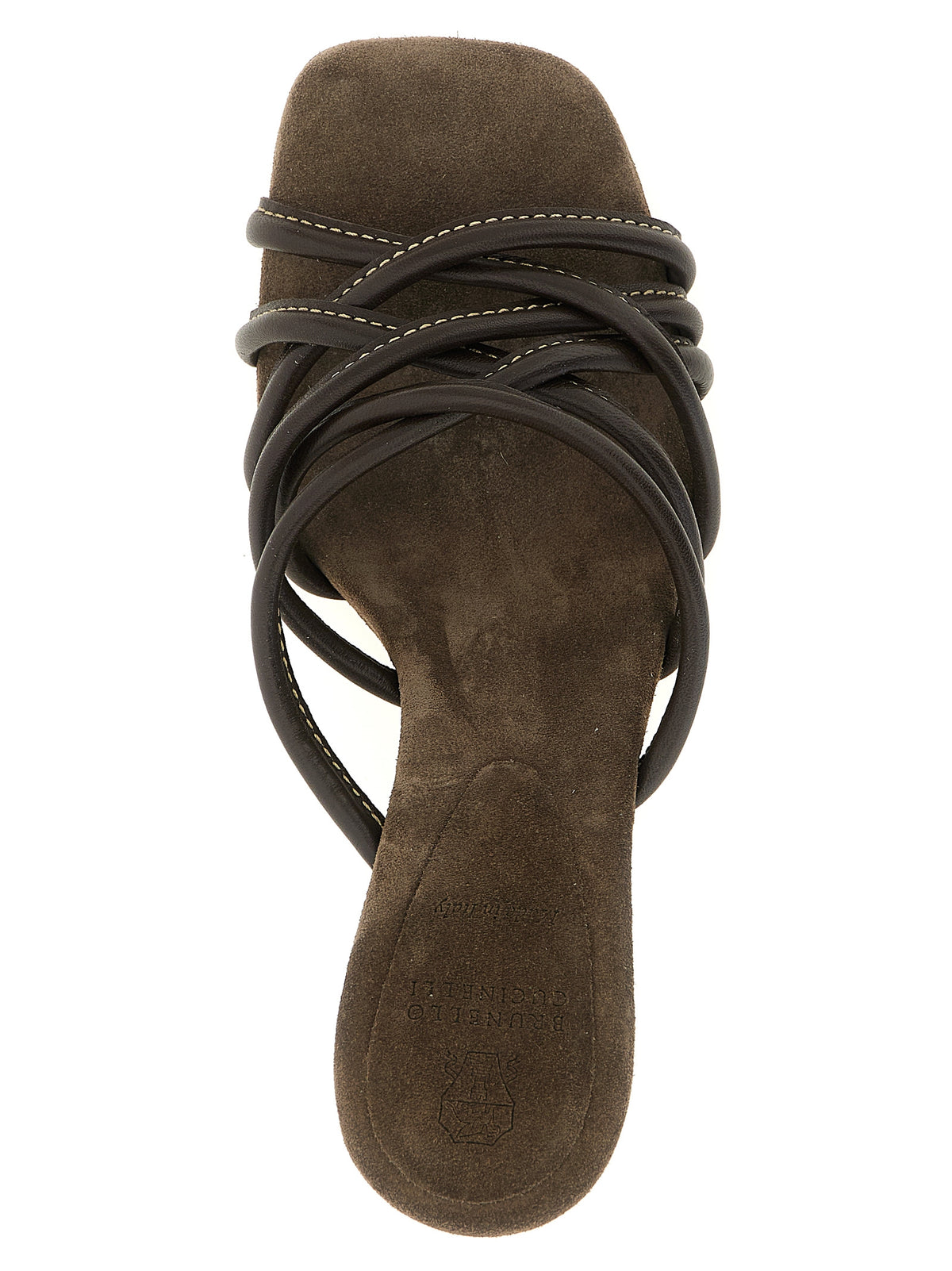 Elevate your elegance with Brunello Cucinelli's Brown Leather Stiletto Heel Sandals, where exquisite craftsmanship meets timeless luxury for the discerning individual.