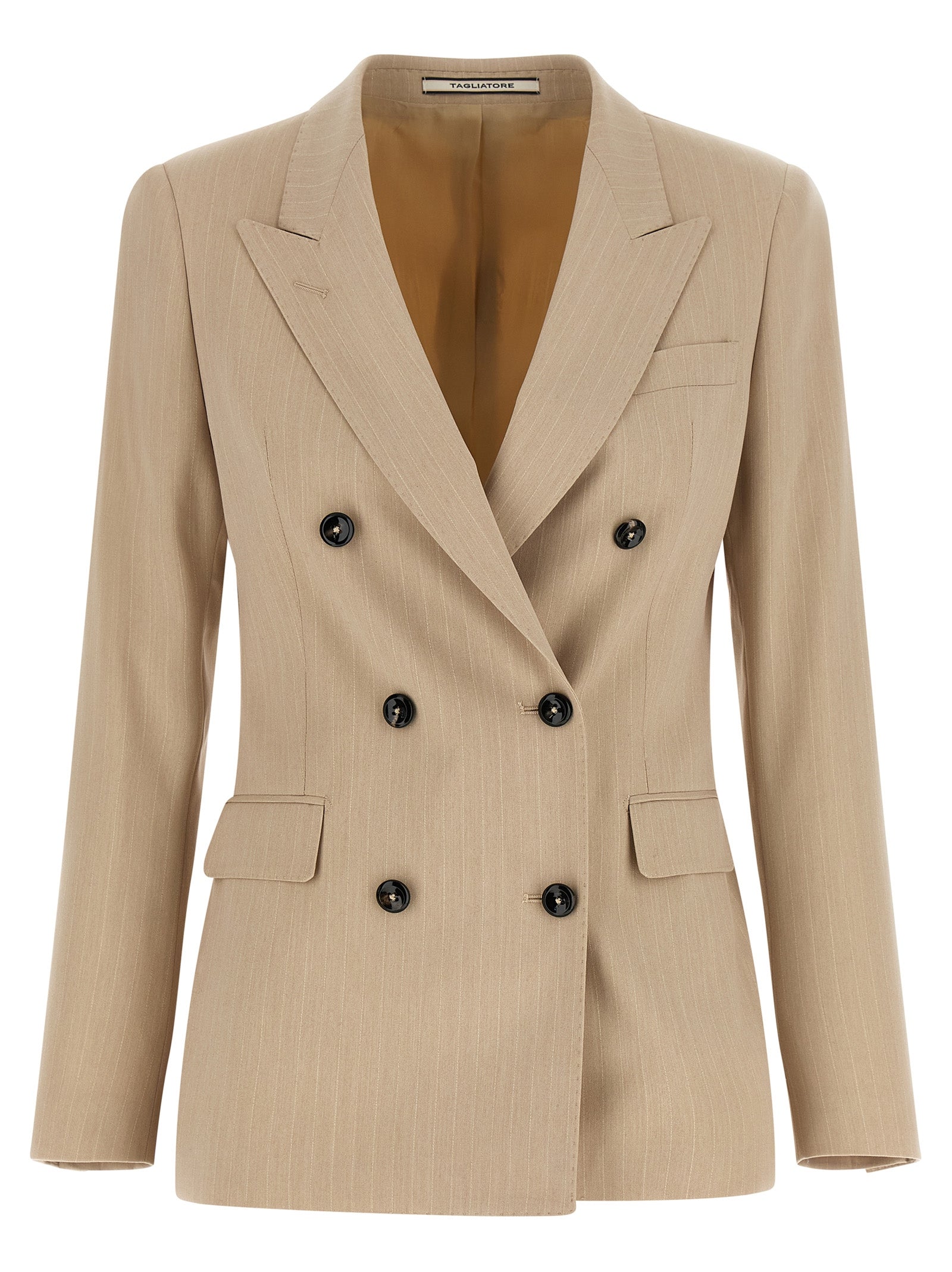 Experience the exquisite Tagliatore Beige Polyester Blazer, a testament to Italian craftsmanship, blending elegance and comfort for the discerning individual.