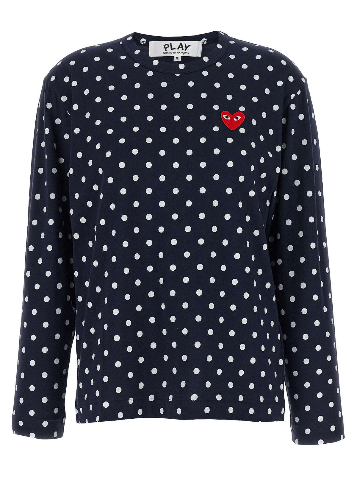 Indulge in the elegance of Comme Des Garçons Play's Blue Cotton Long Sleeve T-Shirt, where playful polka dots meet luxurious craftsmanship, perfect for the discerning individual.