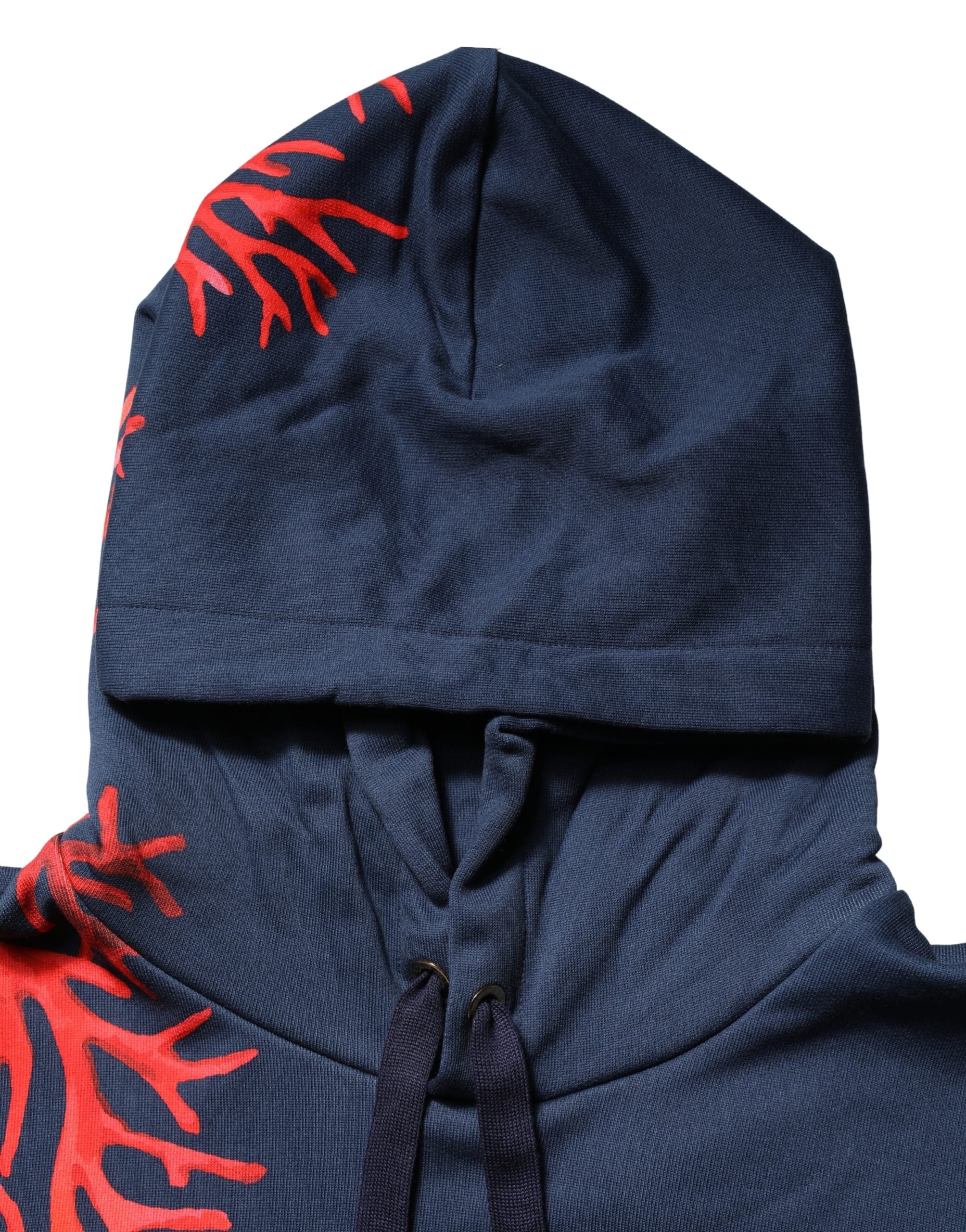 Dolce & Gabbana Blue Cotton Coral Logo Hoodie for Timeless Elegance