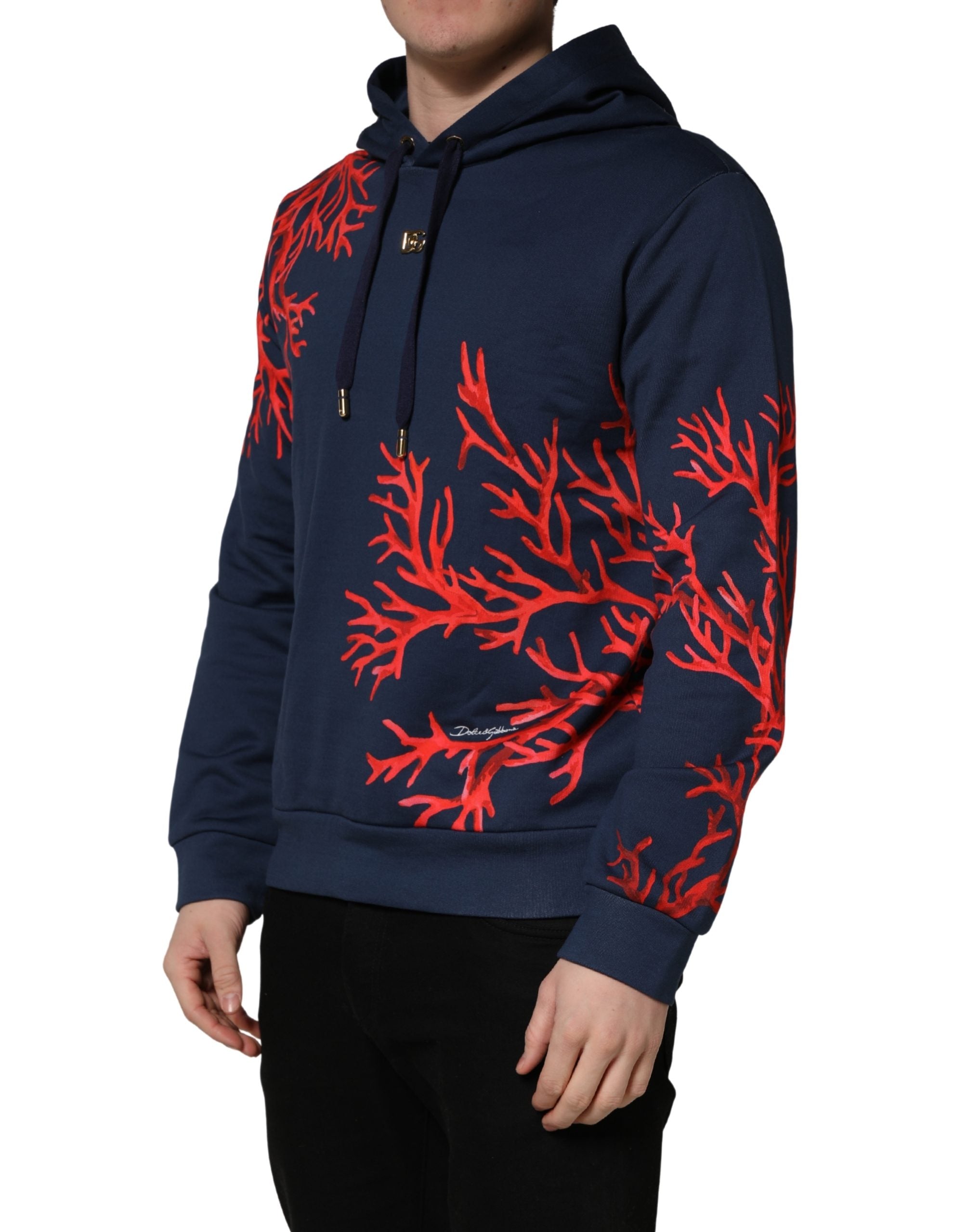 Dolce & Gabbana Blue Cotton Coral Logo Hoodie for Timeless Elegance