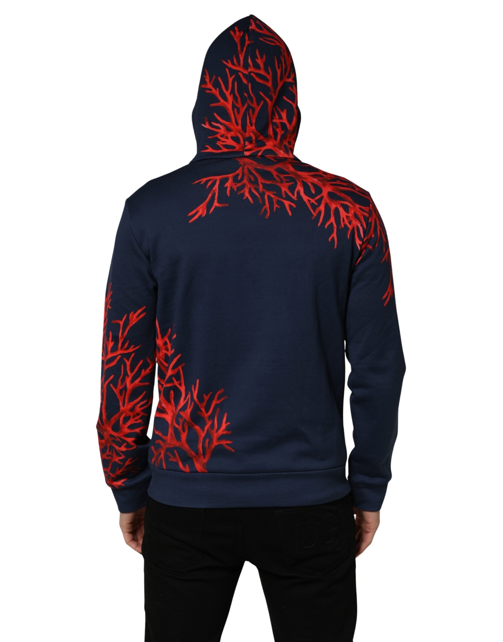 Dolce & Gabbana Blue Cotton Coral Logo Hoodie for Timeless Elegance