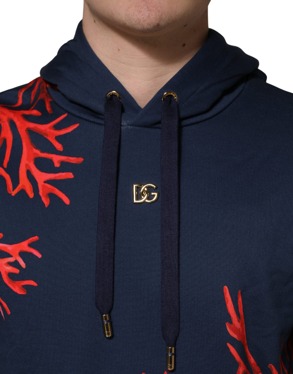 Dolce & Gabbana Blue Cotton Coral Logo Hoodie for Timeless Elegance