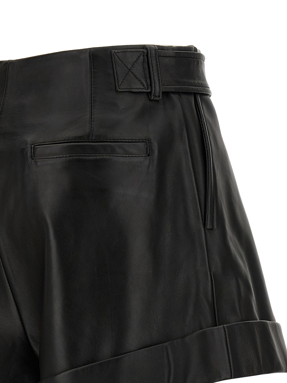 Sportmax Black Lamb Leather Bermuda Shorts