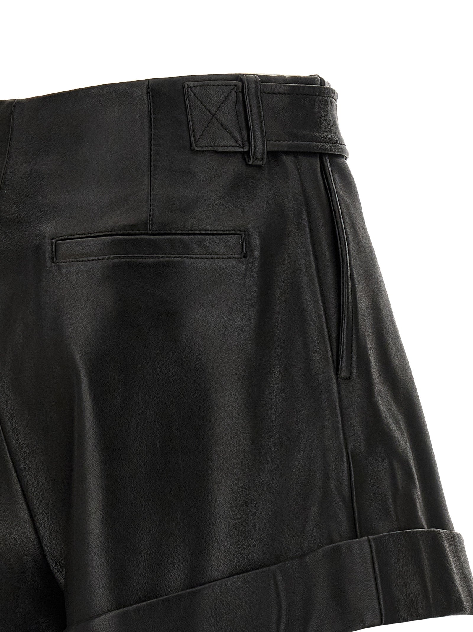 Sportmax Black Lamb Leather Bermuda Shorts - Exquisite Luxury Fashion