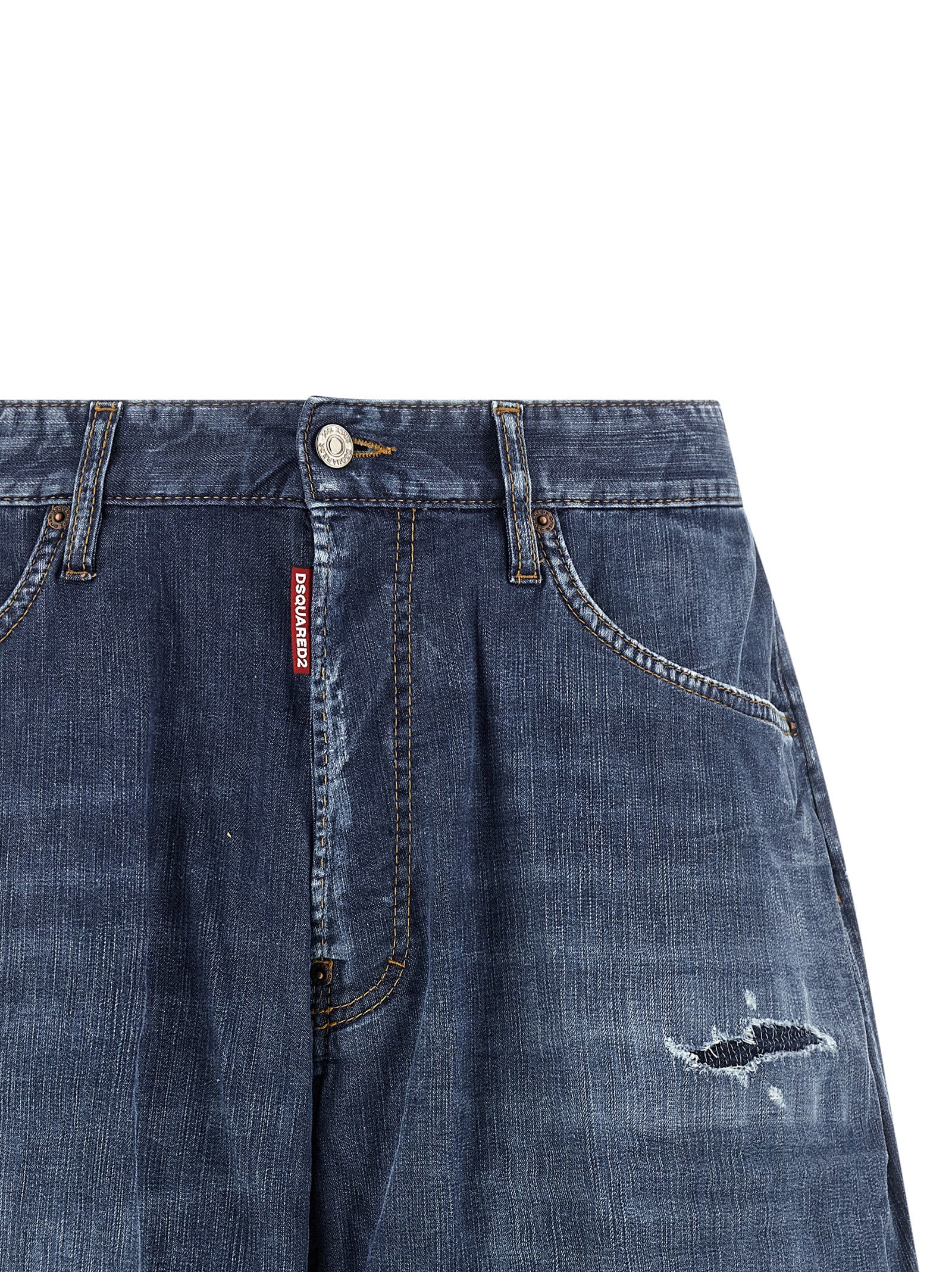 Indulge in the edgy luxury of Dsquared² Blue Cotton Bermuda Shorts, crafted from stone-washed denim with distressed details, perfect for elevating your style.