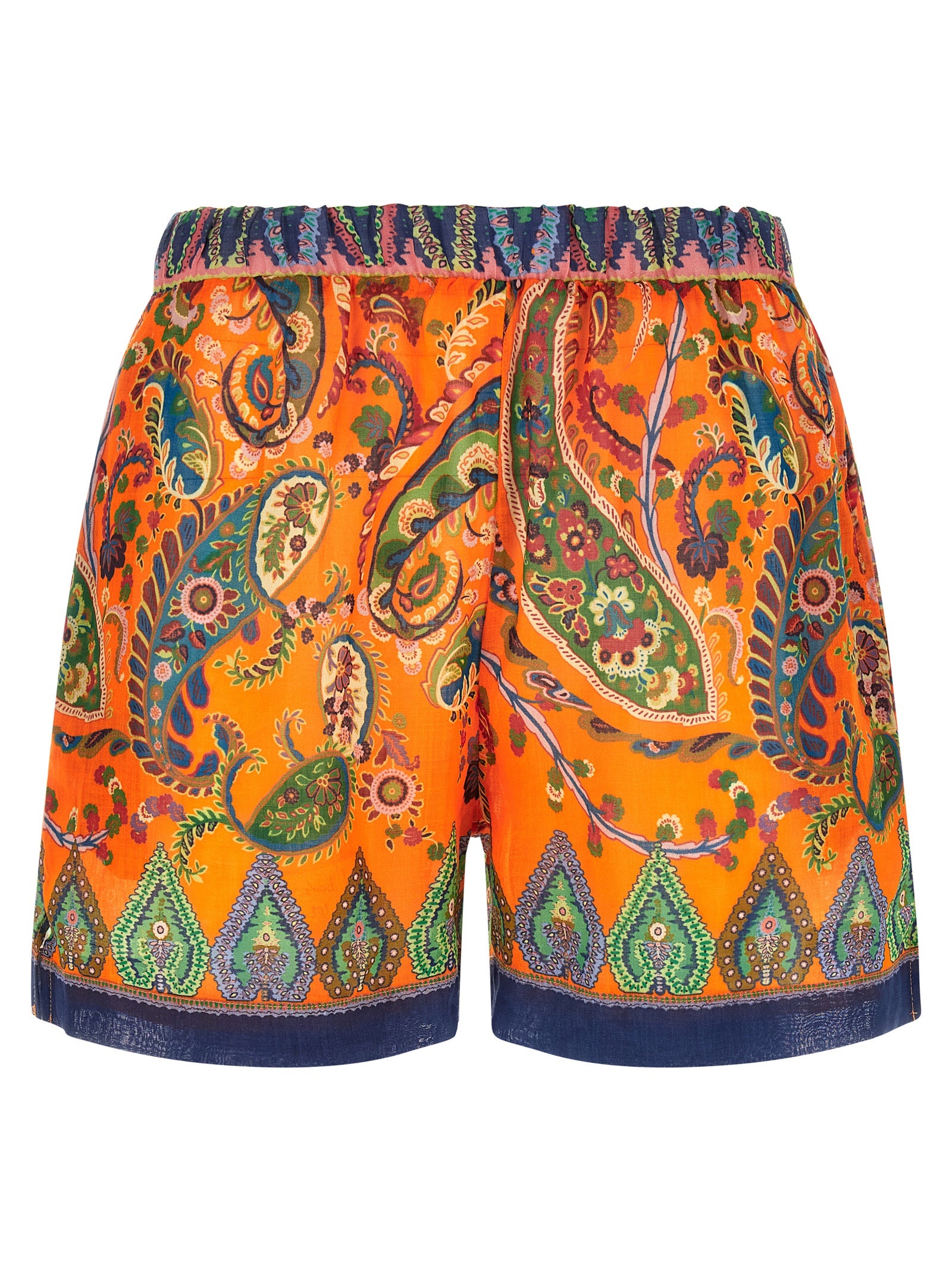 Elevate your wardrobe with Etro Orange Ramie Bermuda Shorts, a luxurious blend of vibrant floral elegance and effortless comfort, perfect for any sophisticated occasion.