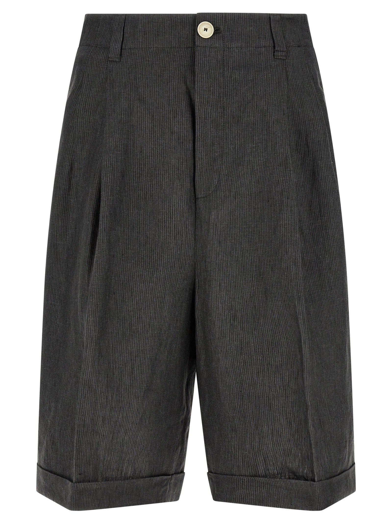 Indulge in the sophisticated elegance of Jacquemus Gray Linen Bermuda Shorts, where luxurious craftsmanship meets timeless style for the discerning individual.