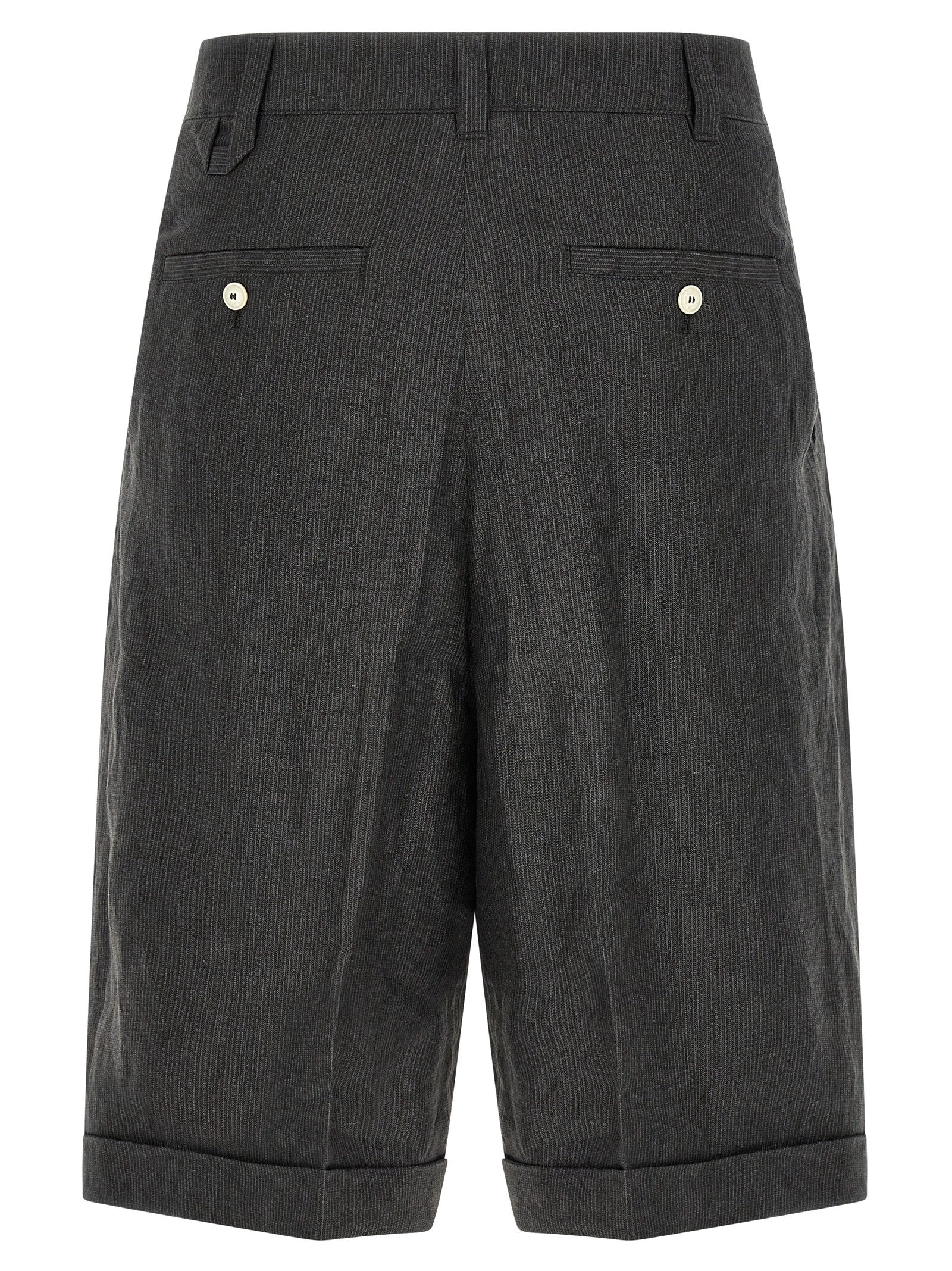 Indulge in the exquisite Jacquemus Gray Linen Bermuda Shorts, where luxurious craftsmanship meets effortless sophistication, perfect for the discerning individual.