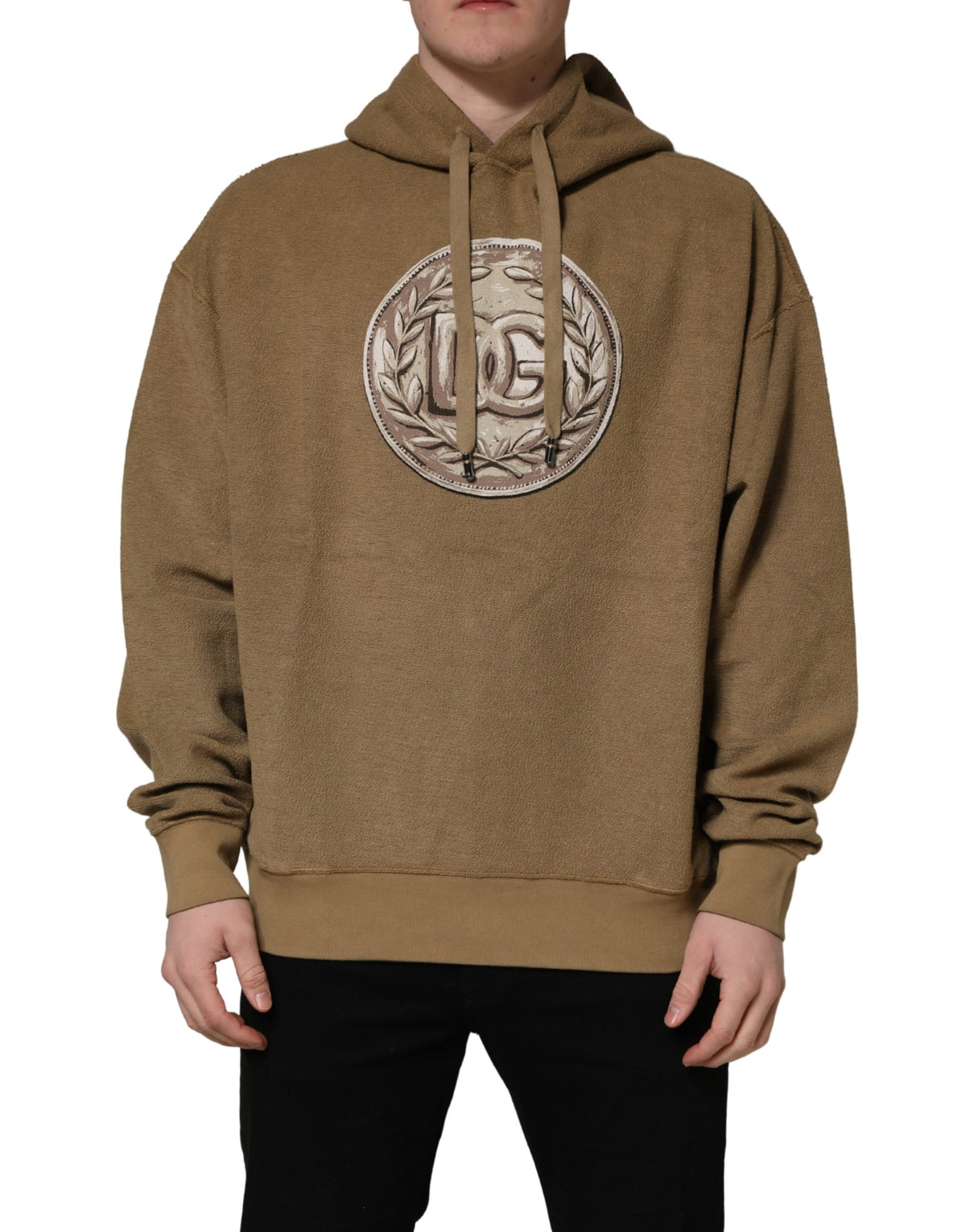 Elevate your style with the Dolce & Gabbana Brown Cotton Logo Coin Hooded Pullover Sweater, a testament to Italian craftsmanship and luxurious comfort for the discerning individual.